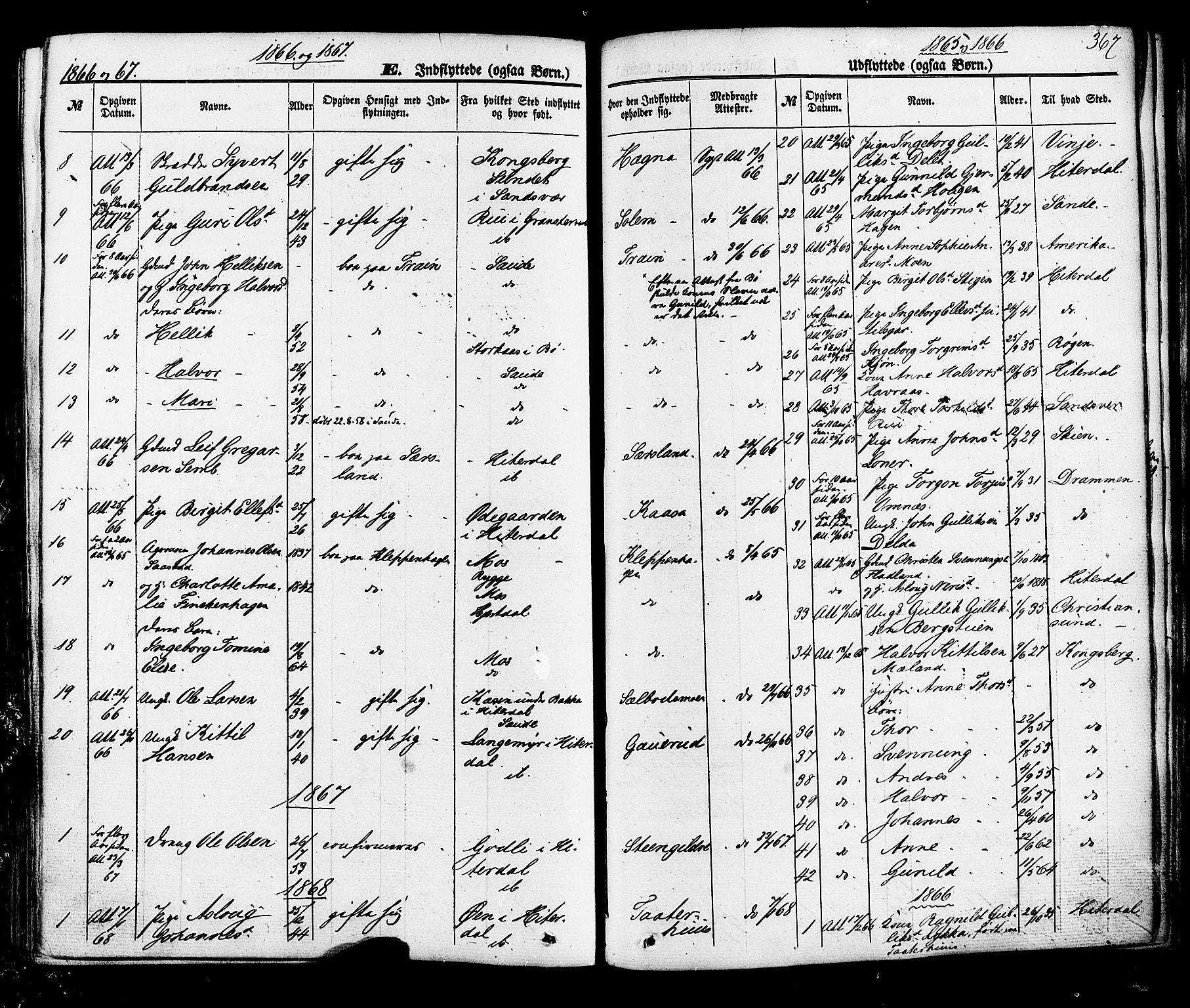 Hjartdal kirkebøker, SAKO/A-270/F/Fa/L0009: Parish register (official) no. I 9, 1860-1879, p. 367