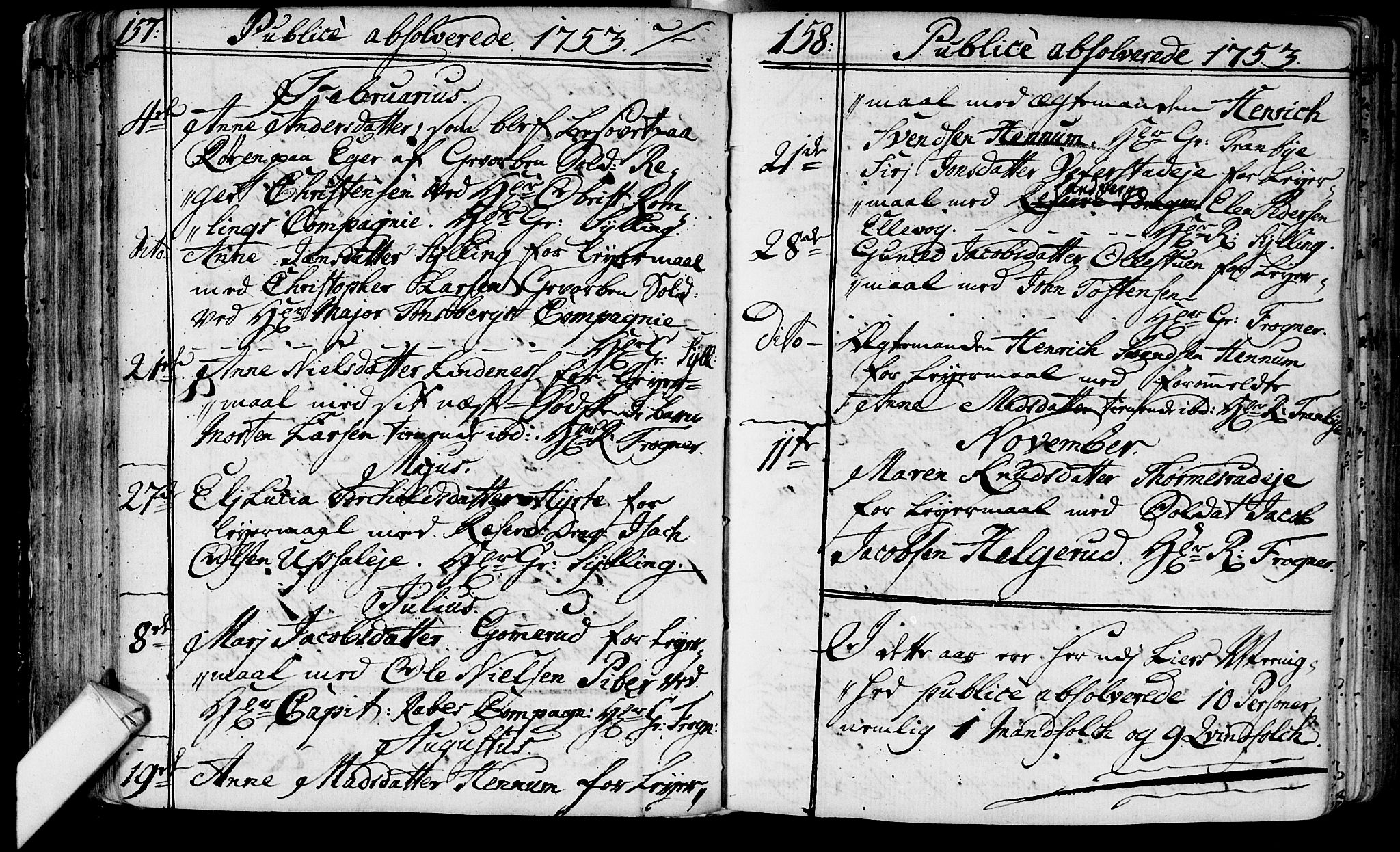 Lier kirkebøker, AV/SAKO-A-230/F/Fa/L0004: Parish register (official) no. I 4, 1749-1764, p. 157-158