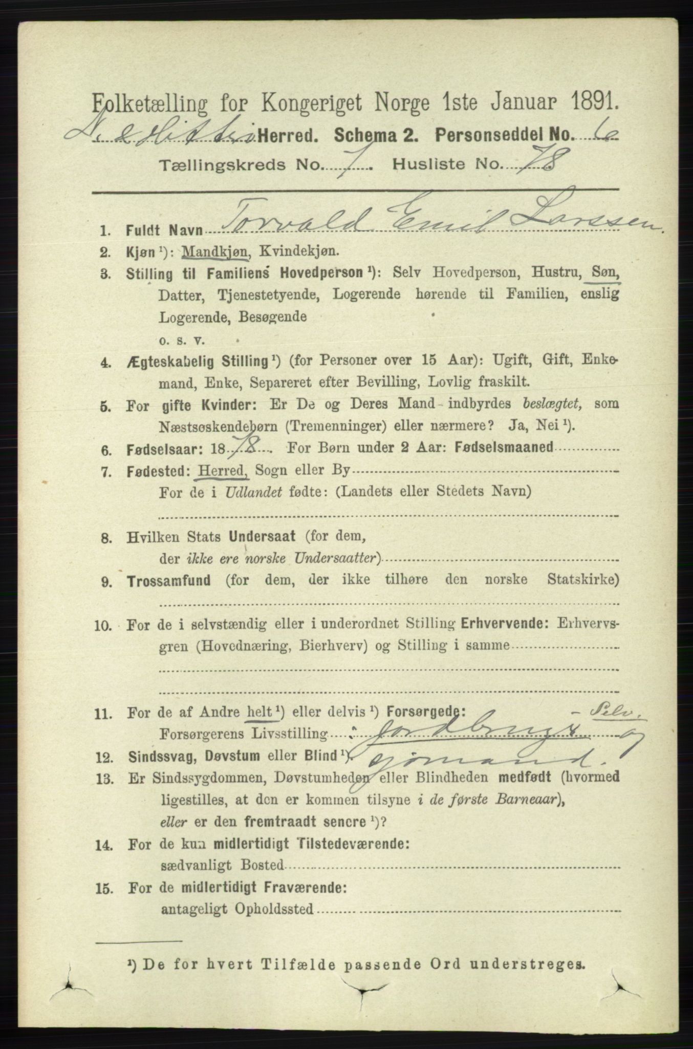 RA, 1891 census for 1043 Hidra og Nes, 1891, p. 3186