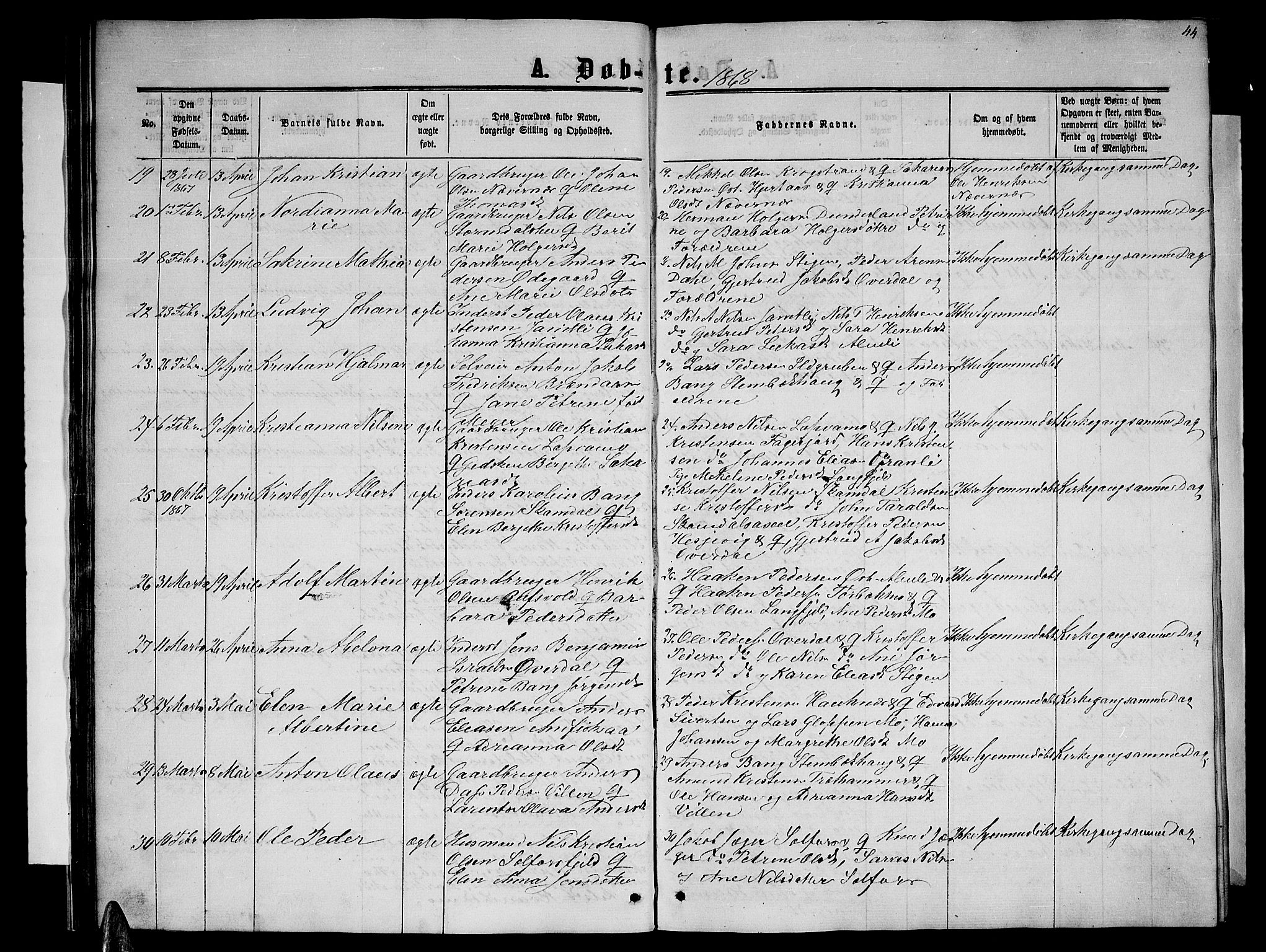 Ministerialprotokoller, klokkerbøker og fødselsregistre - Nordland, SAT/A-1459/827/L0415: Parish register (copy) no. 827C04, 1864-1886, p. 44