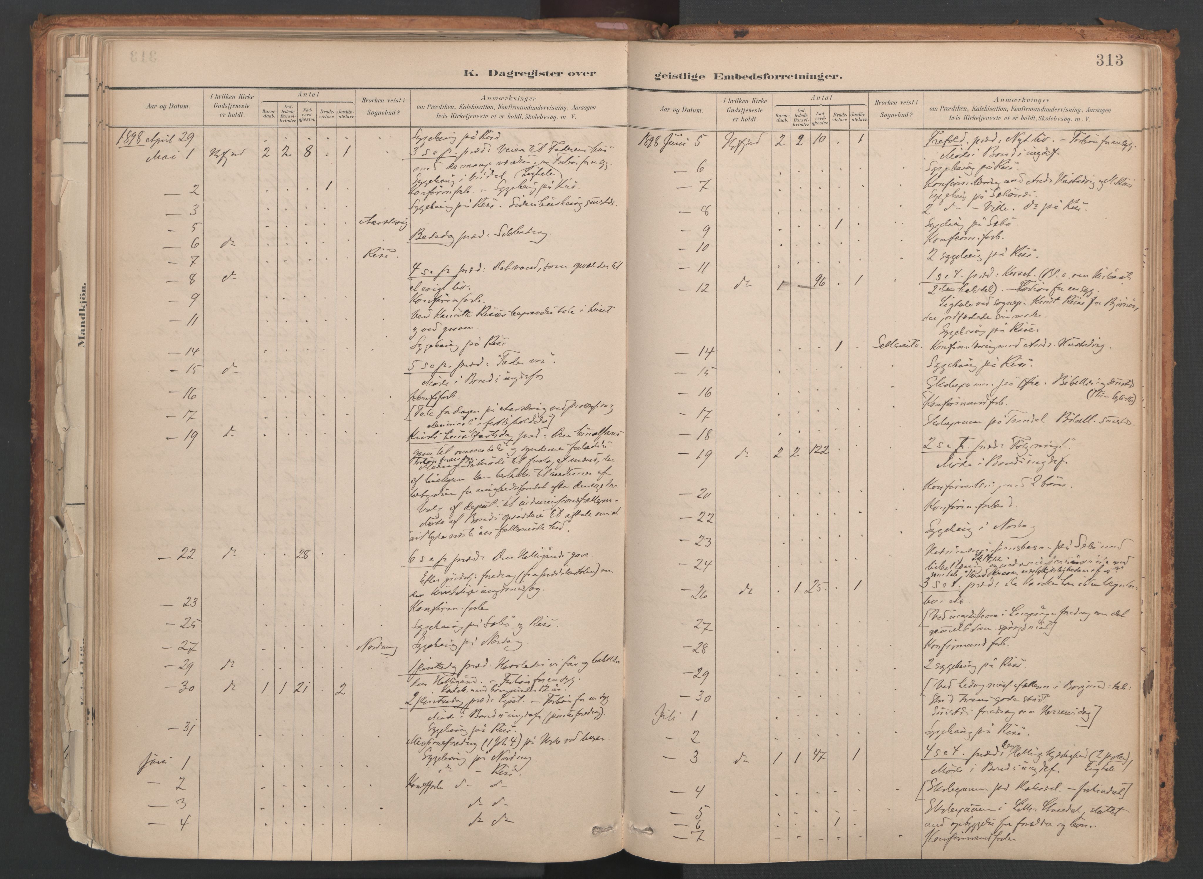 Ministerialprotokoller, klokkerbøker og fødselsregistre - Møre og Romsdal, SAT/A-1454/515/L0211: Parish register (official) no. 515A07, 1886-1910, p. 313