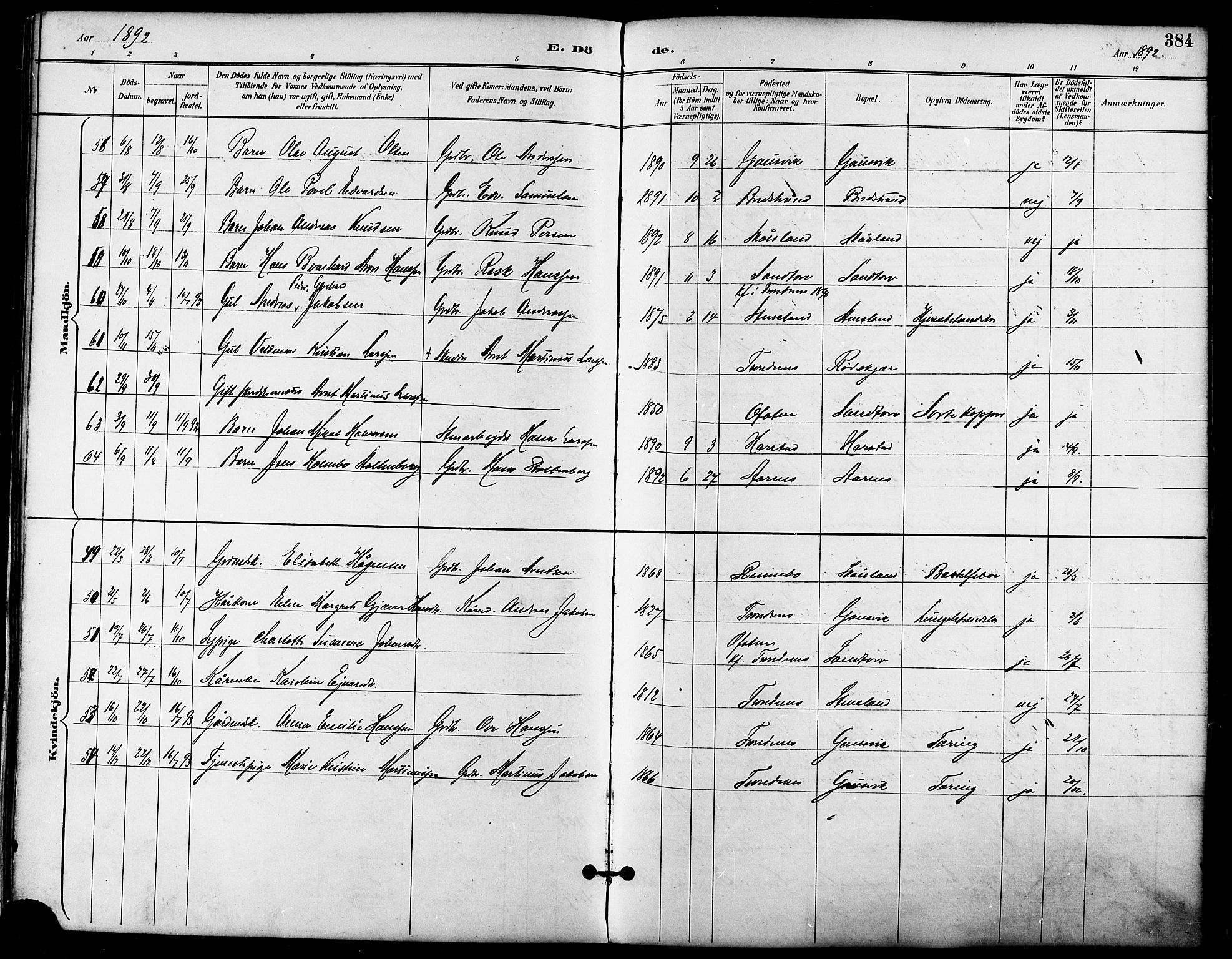 Trondenes sokneprestkontor, SATØ/S-1319/H/Ha/L0016kirke: Parish register (official) no. 16, 1890-1898, p. 384
