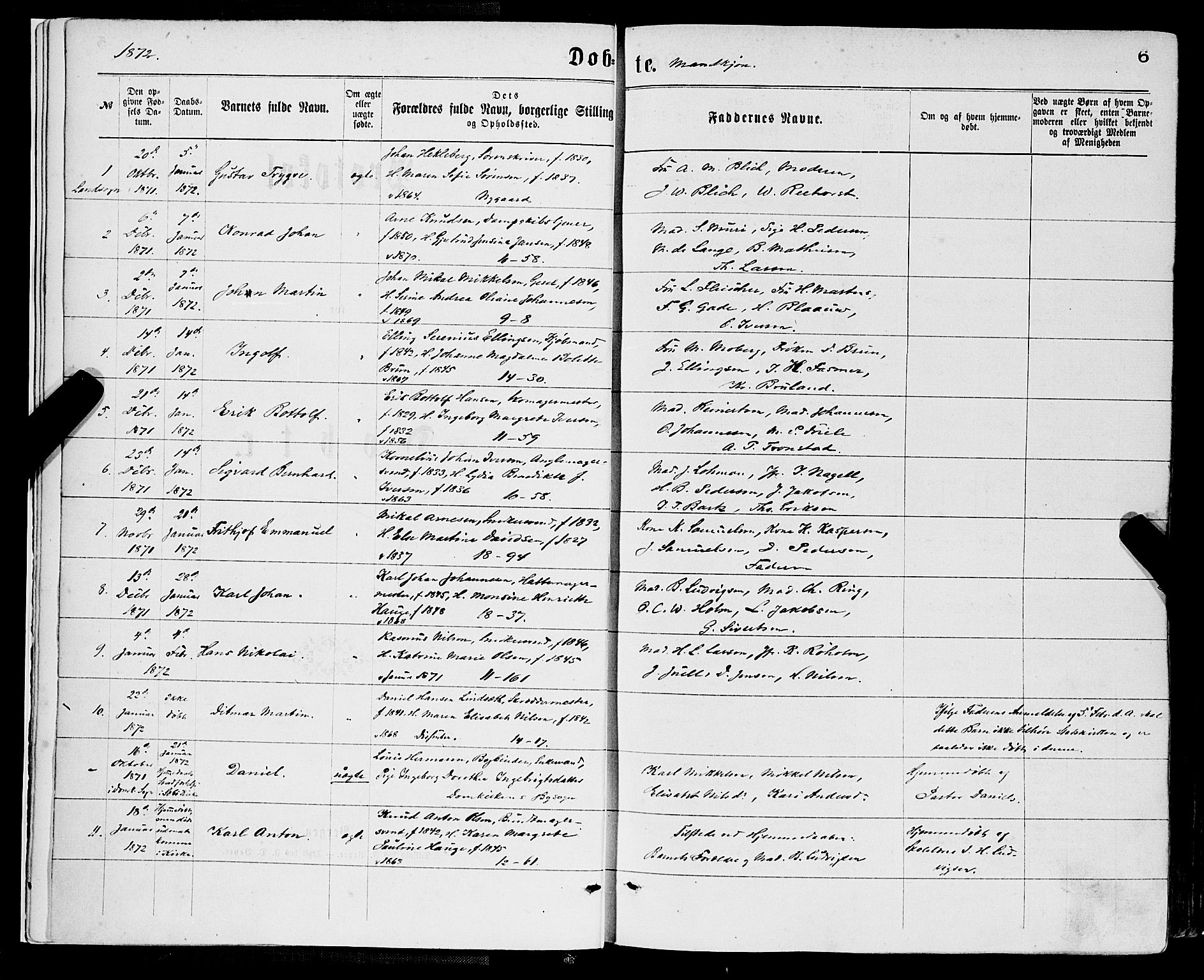 Domkirken sokneprestembete, SAB/A-74801/H/Haa/L0022: Parish register (official) no. B 5, 1872-1878, p. 6
