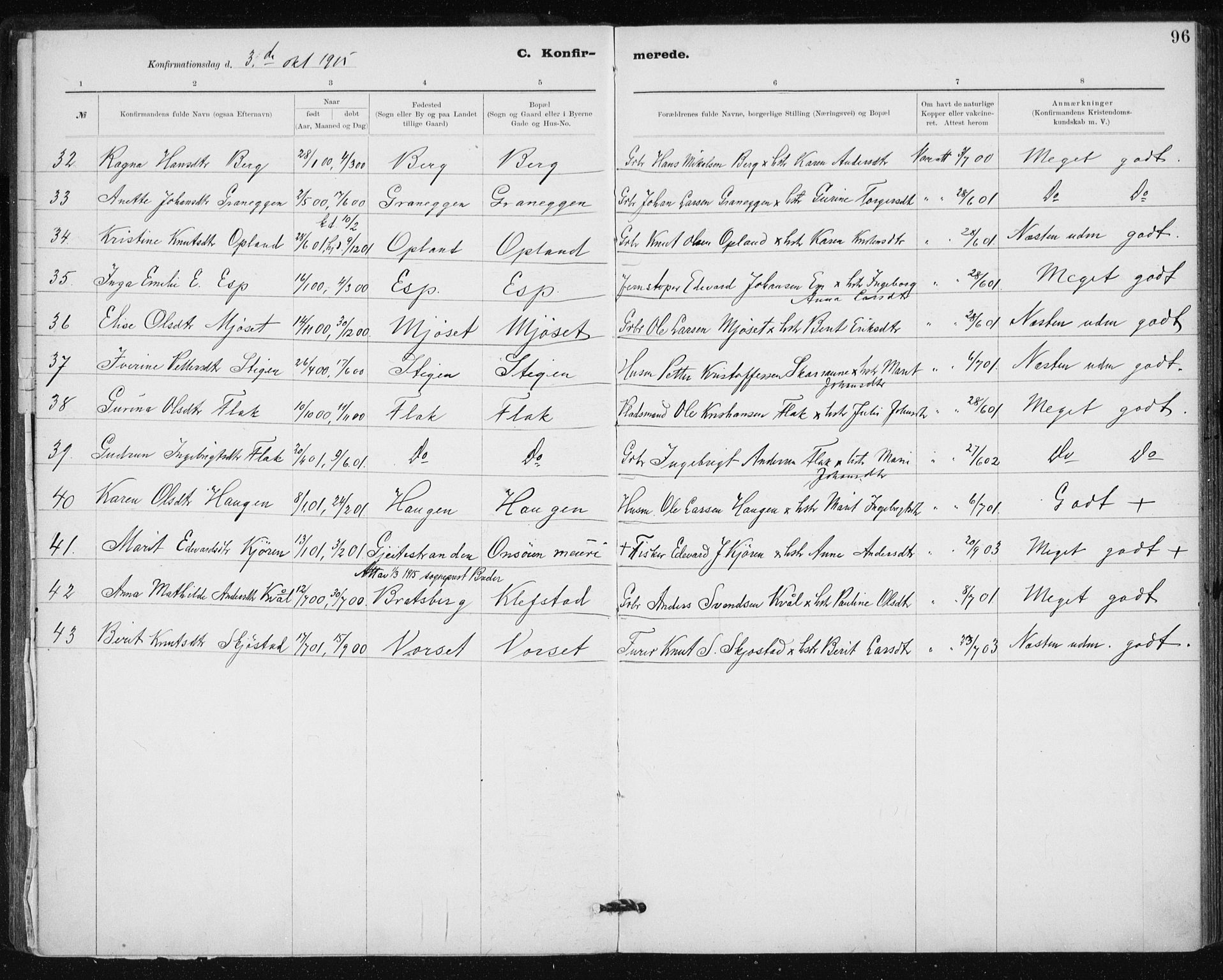 Ministerialprotokoller, klokkerbøker og fødselsregistre - Sør-Trøndelag, AV/SAT-A-1456/612/L0381: Parish register (official) no. 612A13, 1907-1923, p. 96