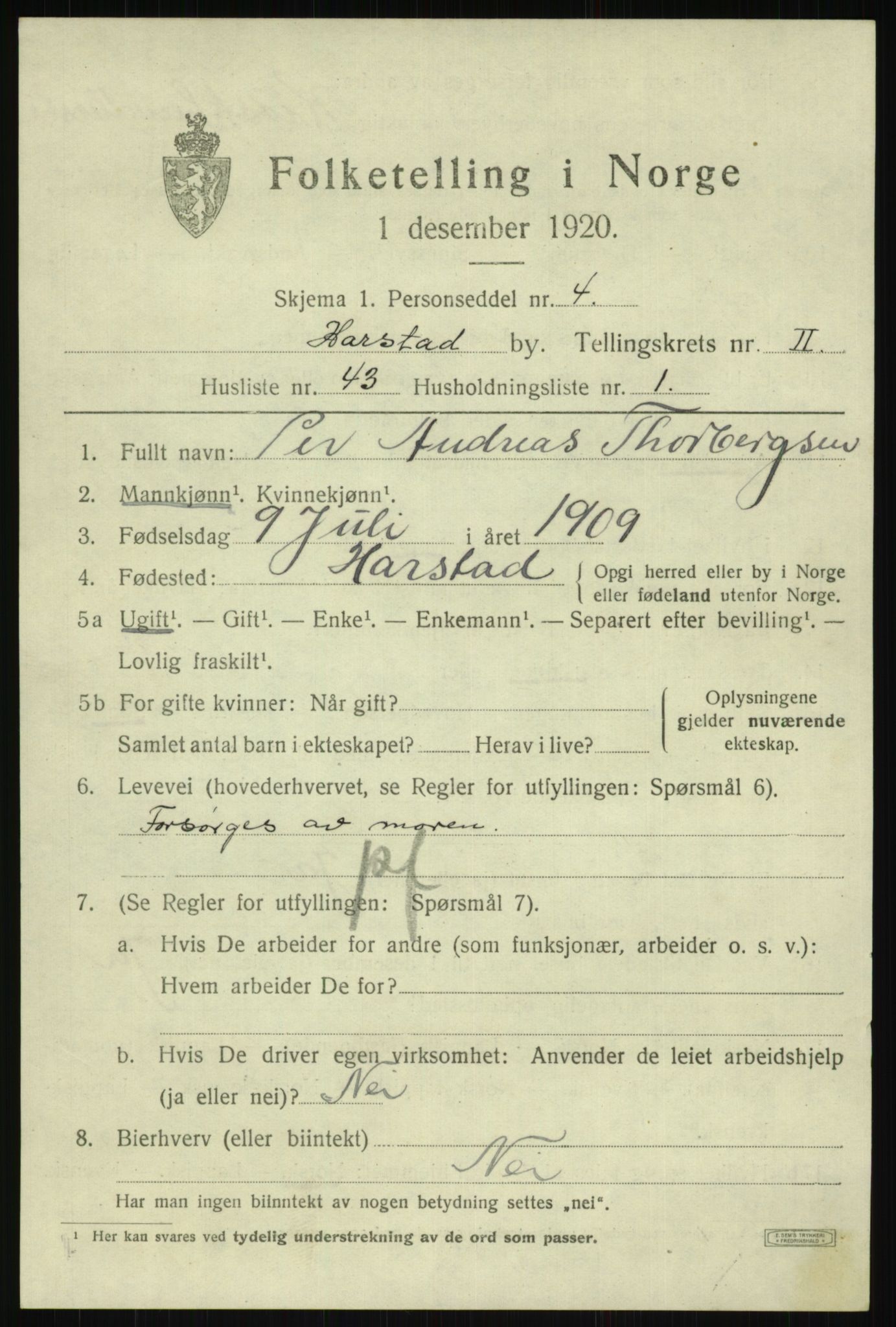 SATØ, 1920 census for Harstad, 1920, p. 3816