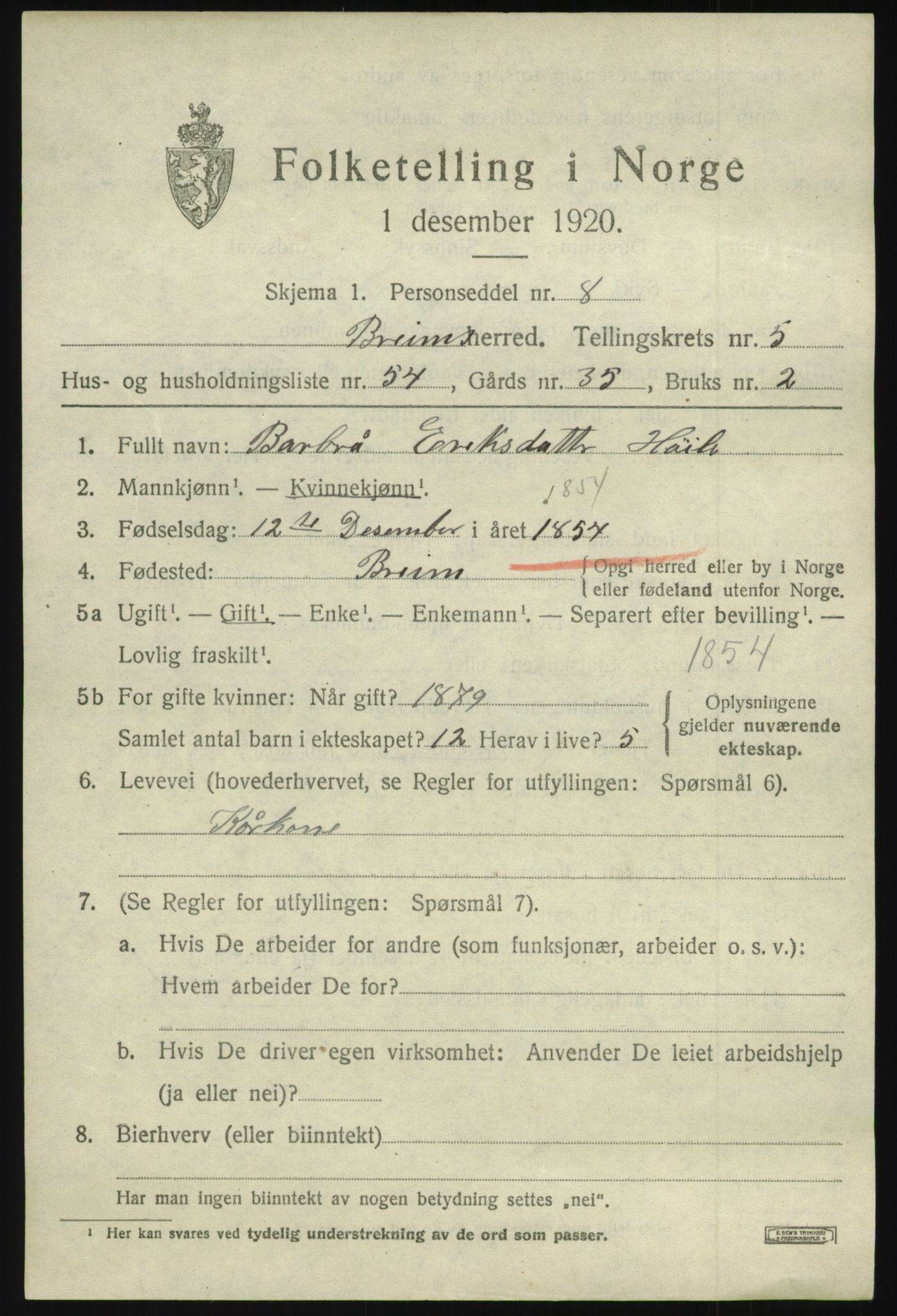 SAB, 1920 census for Breim, 1920, p. 3477