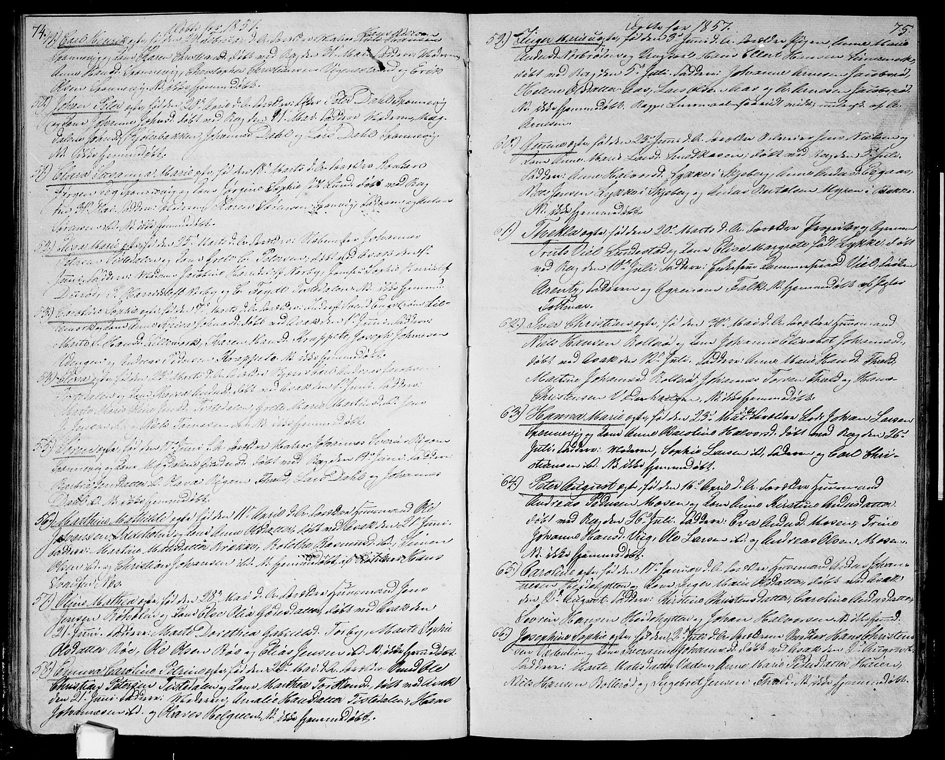 Berg prestekontor Kirkebøker, AV/SAO-A-10902/G/Ga/L0003: Parish register (copy) no.  I 3, 1850-1866, p. 74-75