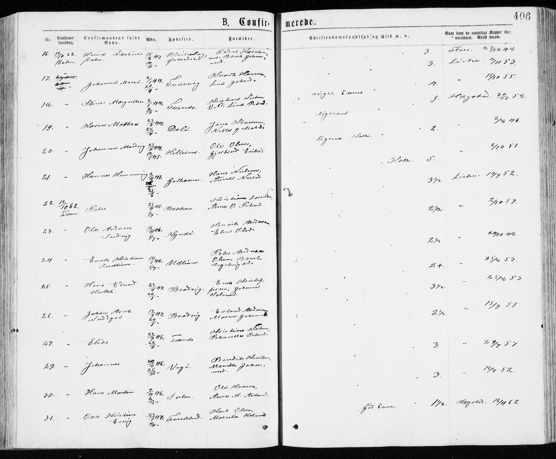 Ministerialprotokoller, klokkerbøker og fødselsregistre - Sør-Trøndelag, SAT/A-1456/640/L0576: Parish register (official) no. 640A01, 1846-1876, p. 406