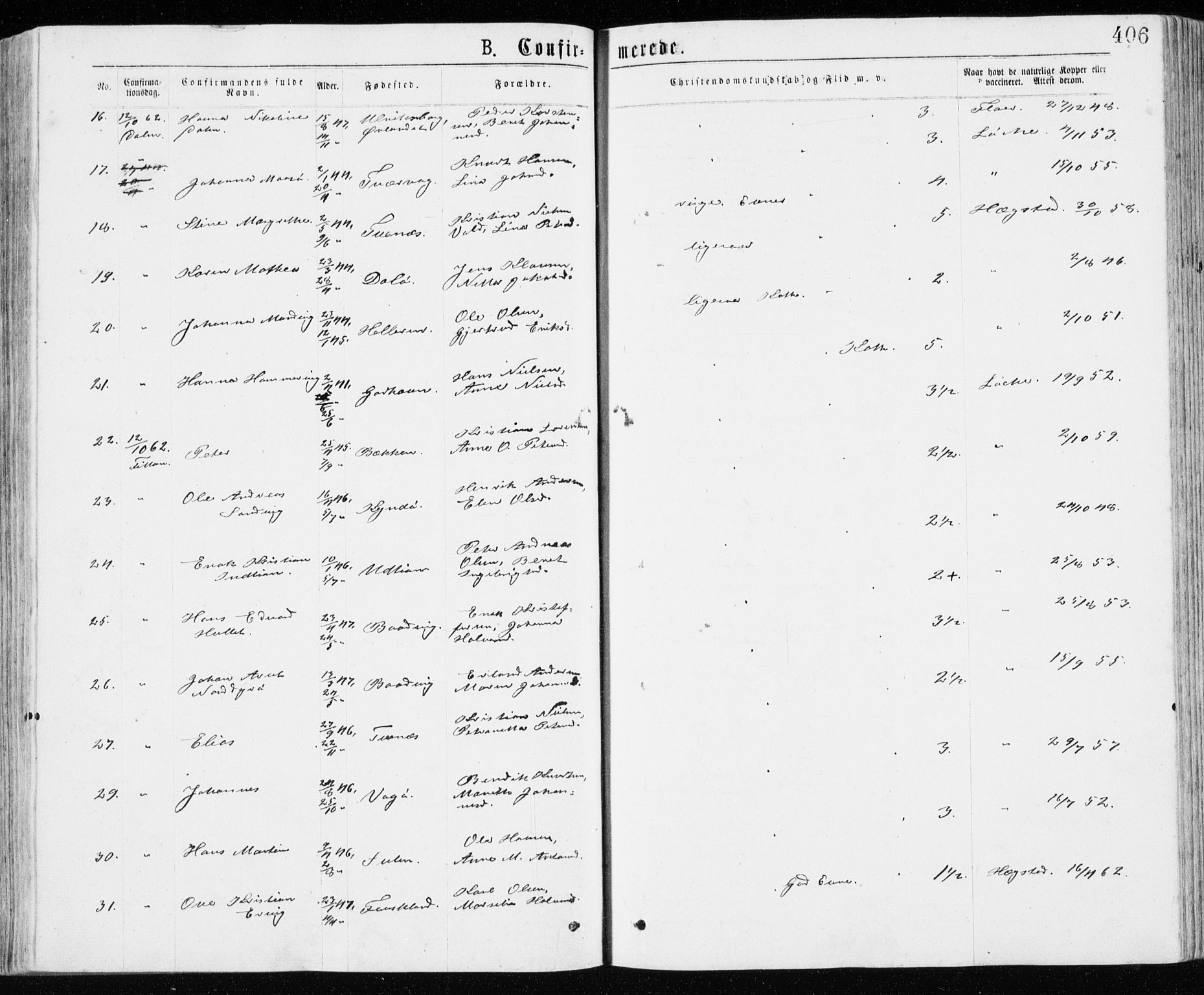Ministerialprotokoller, klokkerbøker og fødselsregistre - Sør-Trøndelag, AV/SAT-A-1456/640/L0576: Parish register (official) no. 640A01, 1846-1876, p. 406