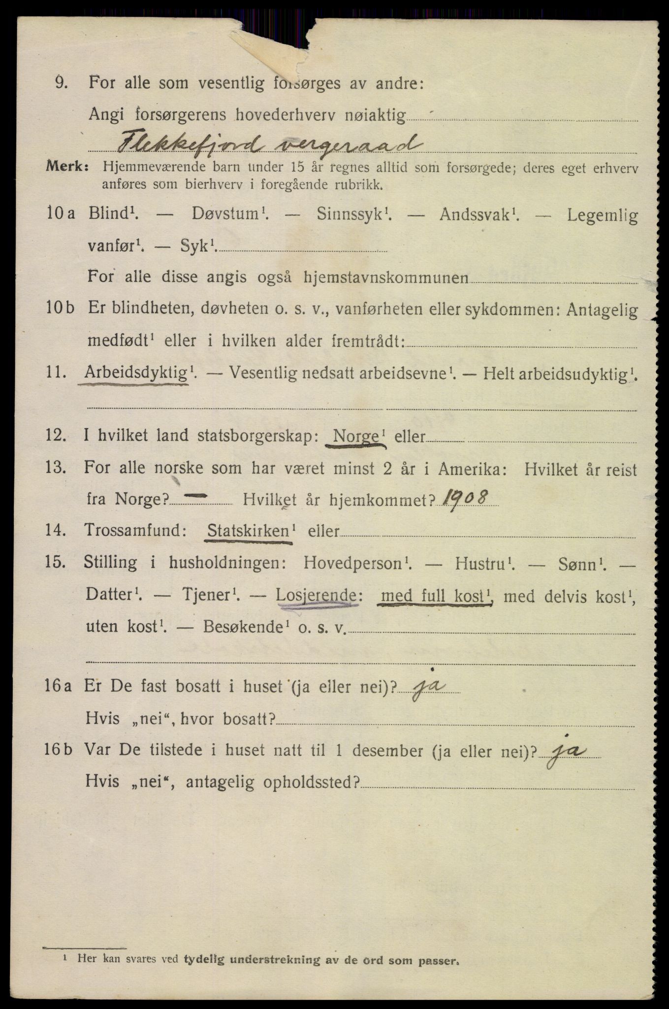 SAK, 1920 census for Flekkefjord, 1920, p. 2487