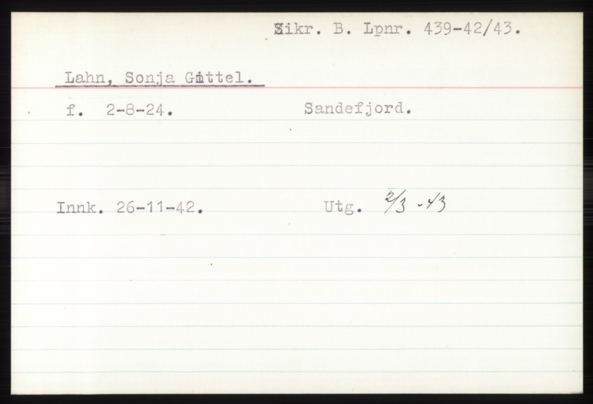 Statspolitiet - Hovedkontoret / Osloavdelingen, AV/RA-S-1329/C/Ck/Cke/L0004: Fangeregister; etternavn L - R, 1941-1945, p. 6