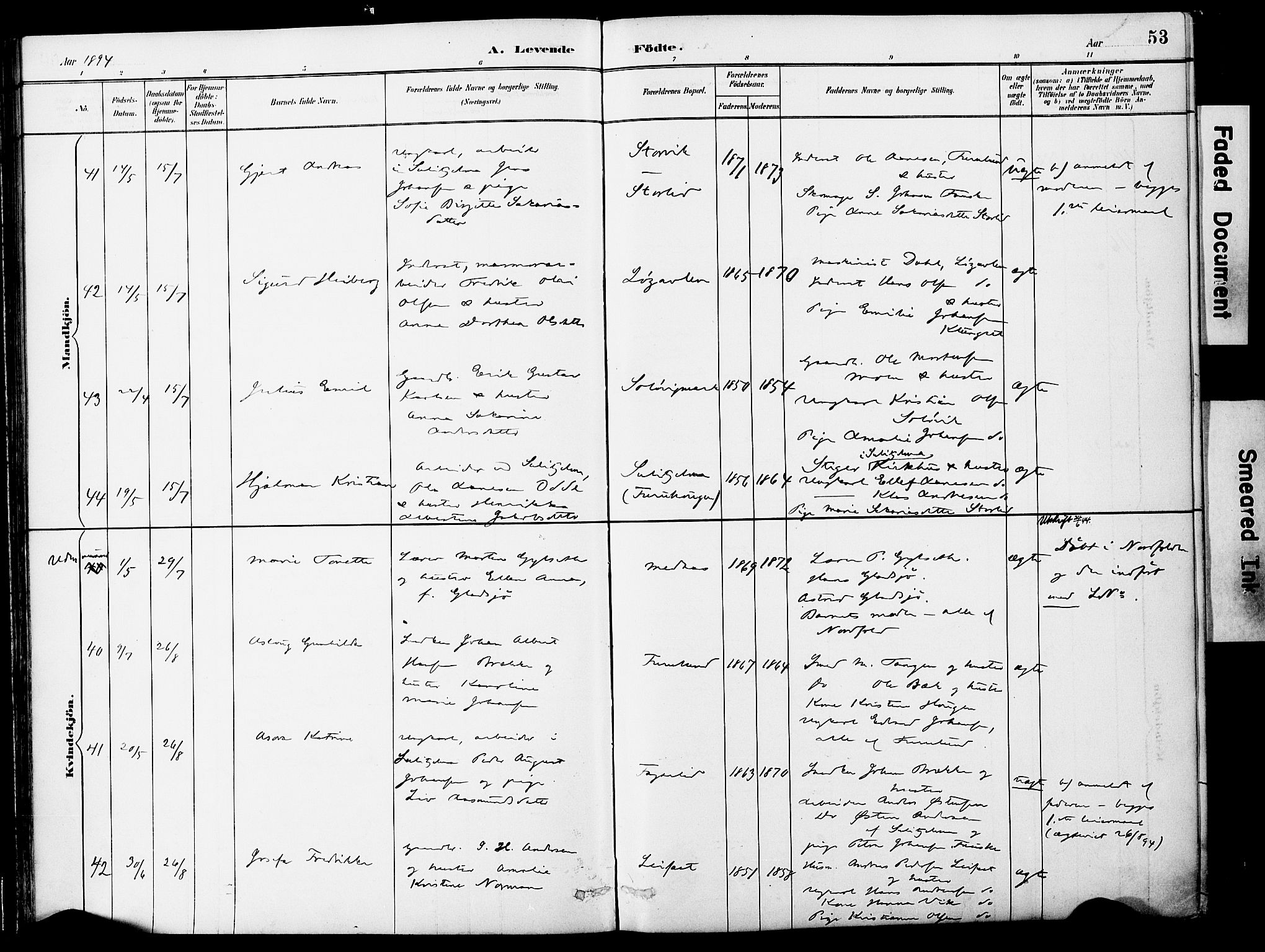 Ministerialprotokoller, klokkerbøker og fødselsregistre - Nordland, AV/SAT-A-1459/849/L0690: Parish register (official) no. 849A02, 1890-1897, p. 53