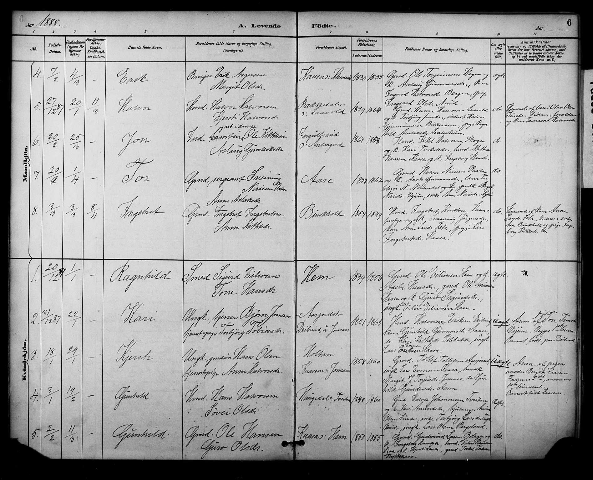 Sauherad kirkebøker, SAKO/A-298/F/Fa/L0009: Parish register (official) no. I 9, 1887-1912, p. 6