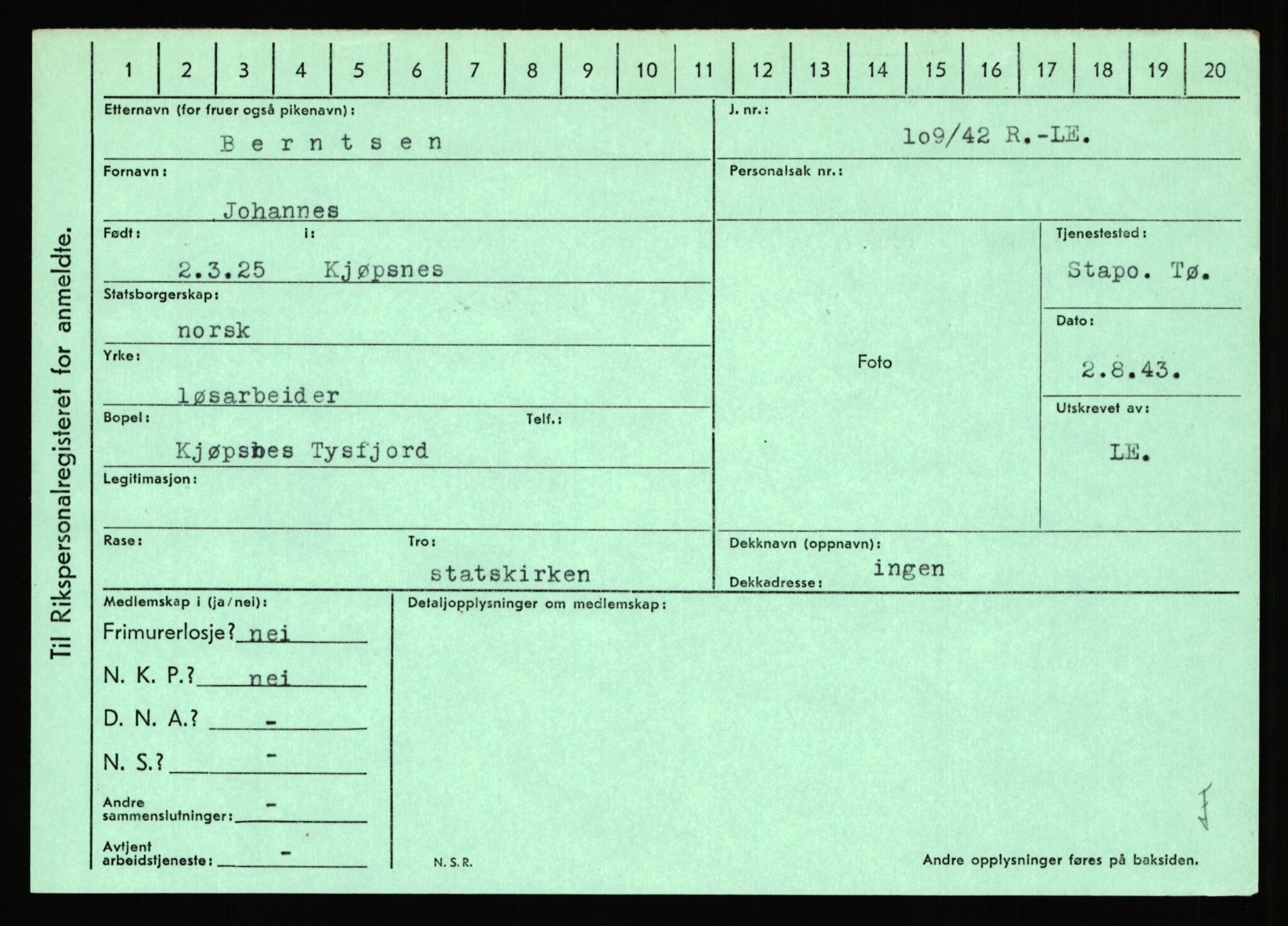 Statspolitiet - Hovedkontoret / Osloavdelingen, AV/RA-S-1329/C/Ca/L0002: Arneberg - Brand, 1943-1945, p. 3025