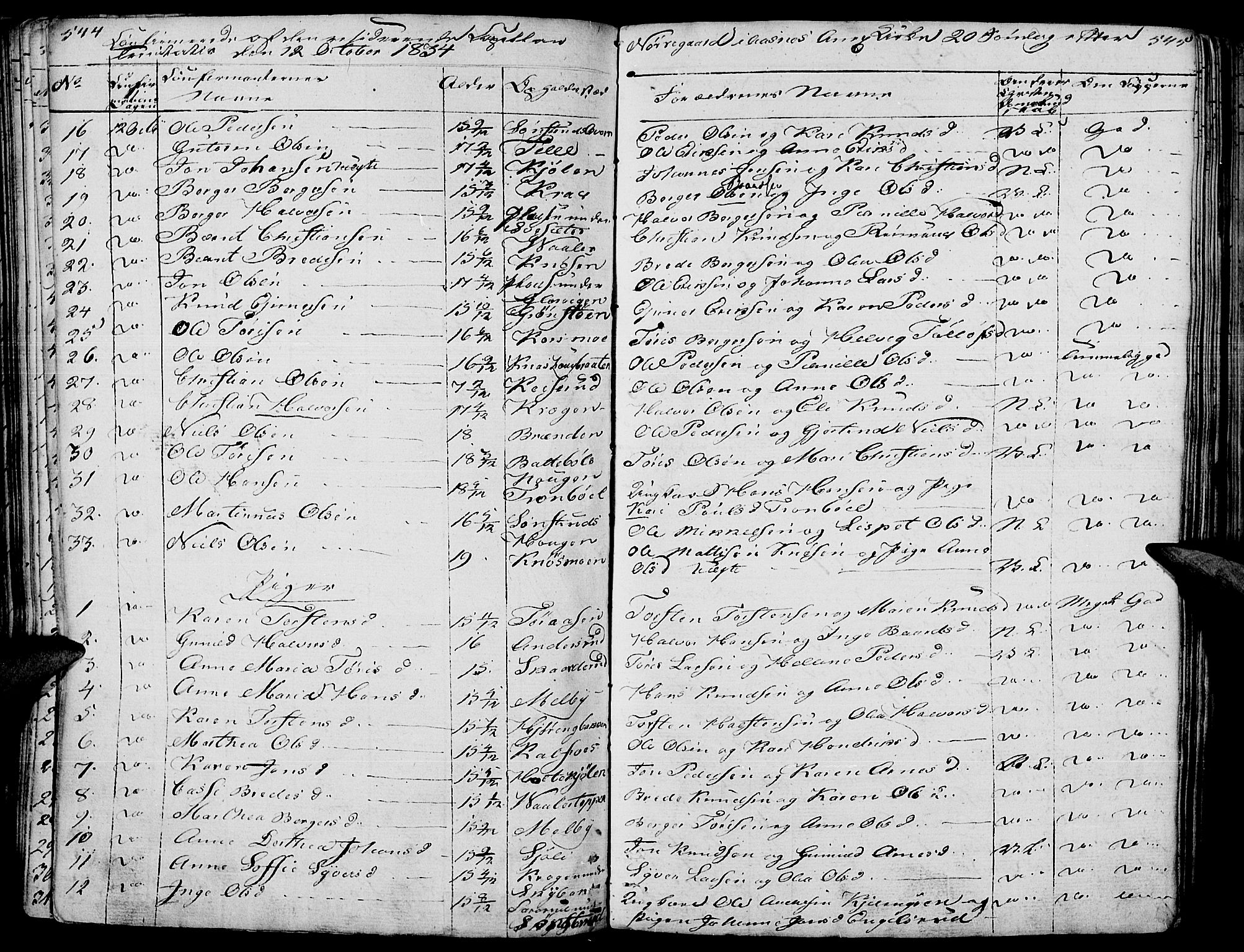 Hof prestekontor, AV/SAH-PREST-038/H/Ha/Haa/L0006: Parish register (official) no. 6, 1822-1841, p. 544-545