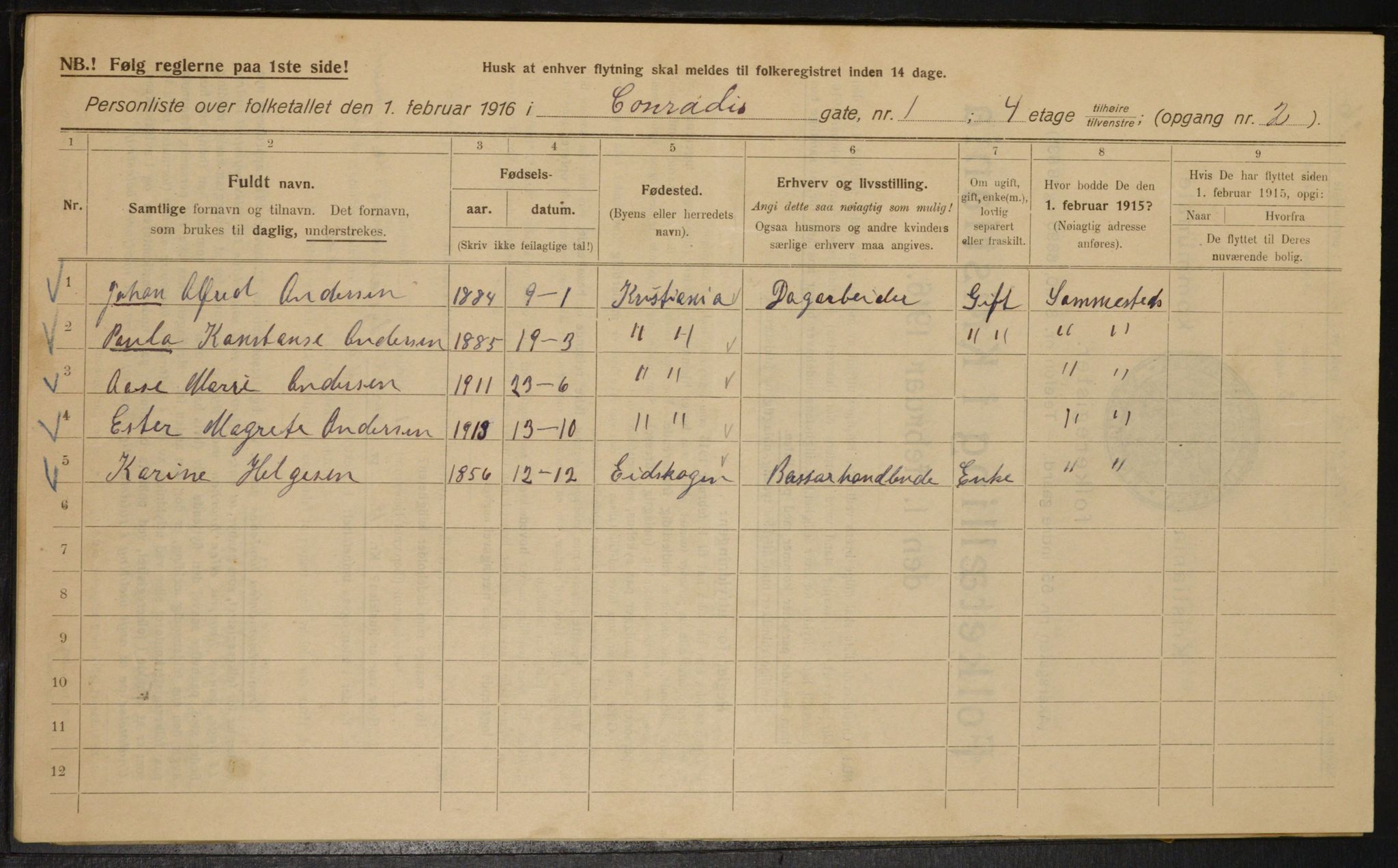 OBA, Municipal Census 1916 for Kristiania, 1916, p. 13356