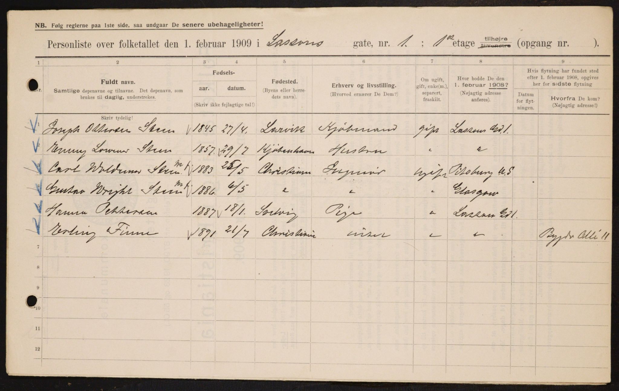 OBA, Municipal Census 1909 for Kristiania, 1909, p. 52208