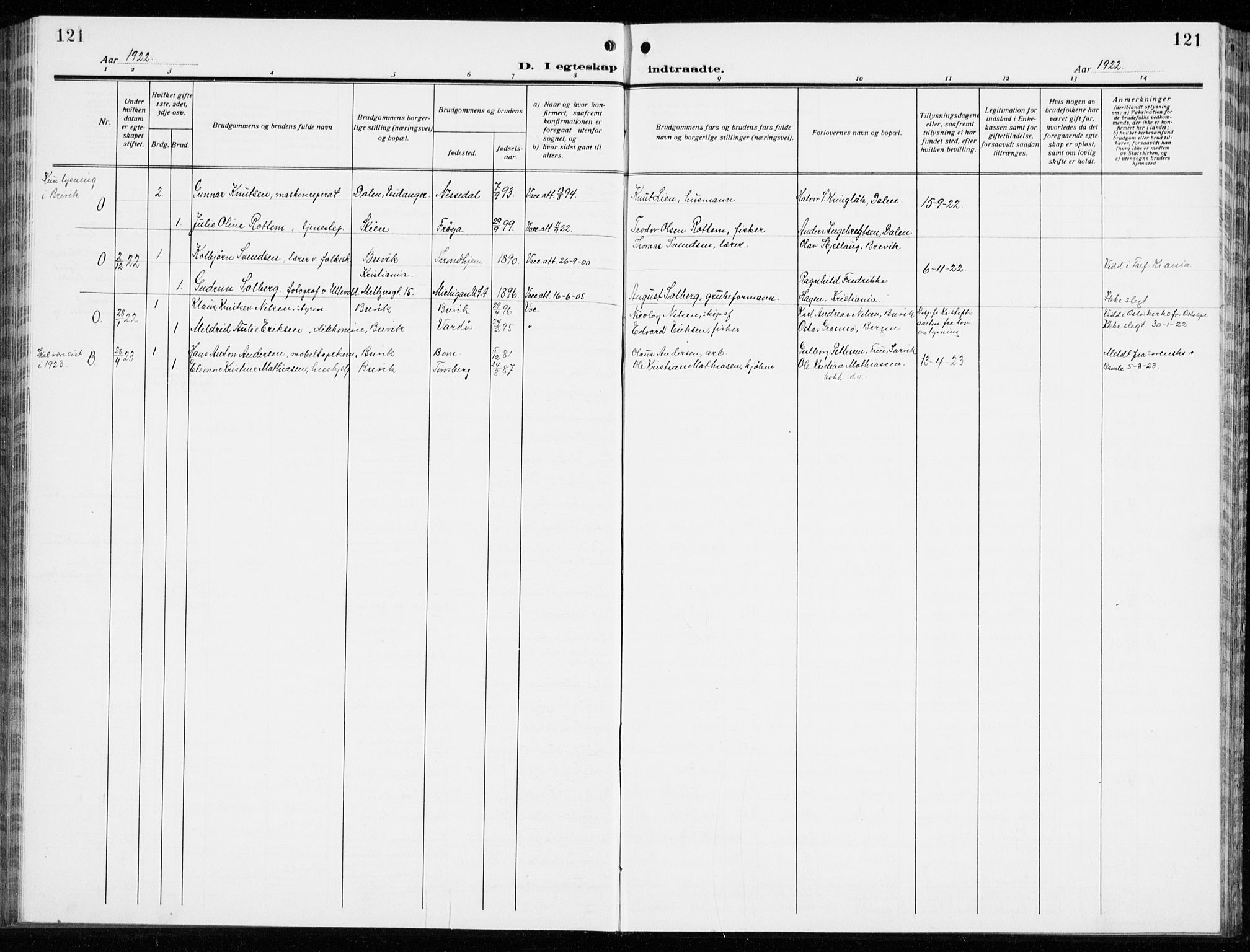 Brevik kirkebøker, SAKO/A-255/G/Ga/L0006: Parish register (copy) no. 6, 1922-1940, p. 121