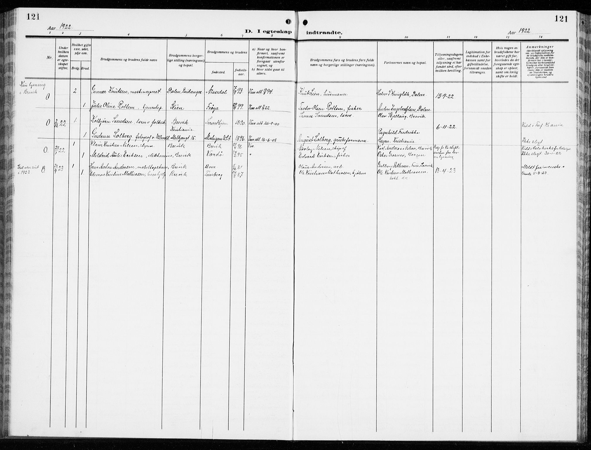 Brevik kirkebøker, AV/SAKO-A-255/G/Ga/L0006: Parish register (copy) no. 6, 1922-1940, p. 121