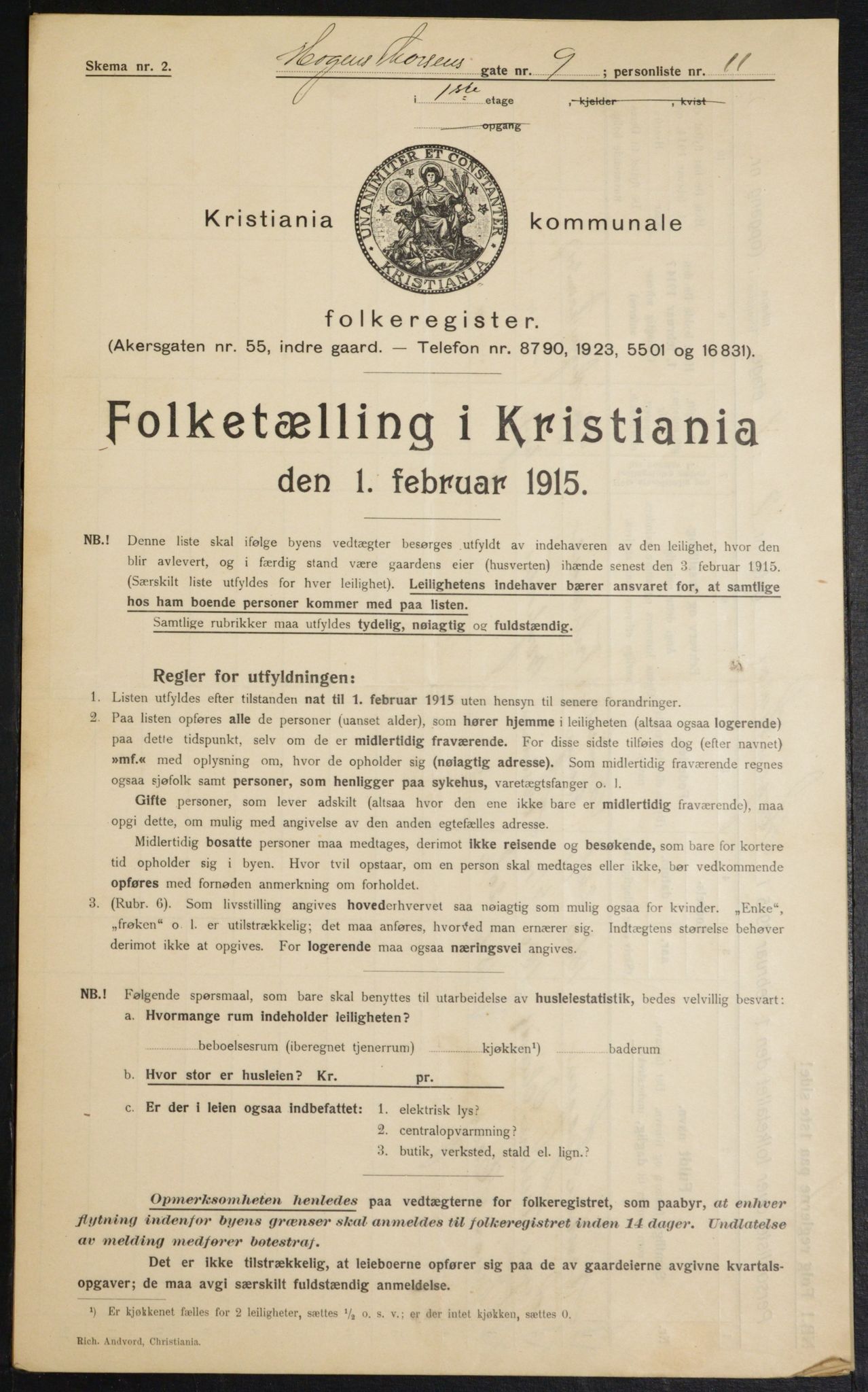 OBA, Municipal Census 1915 for Kristiania, 1915, p. 65019