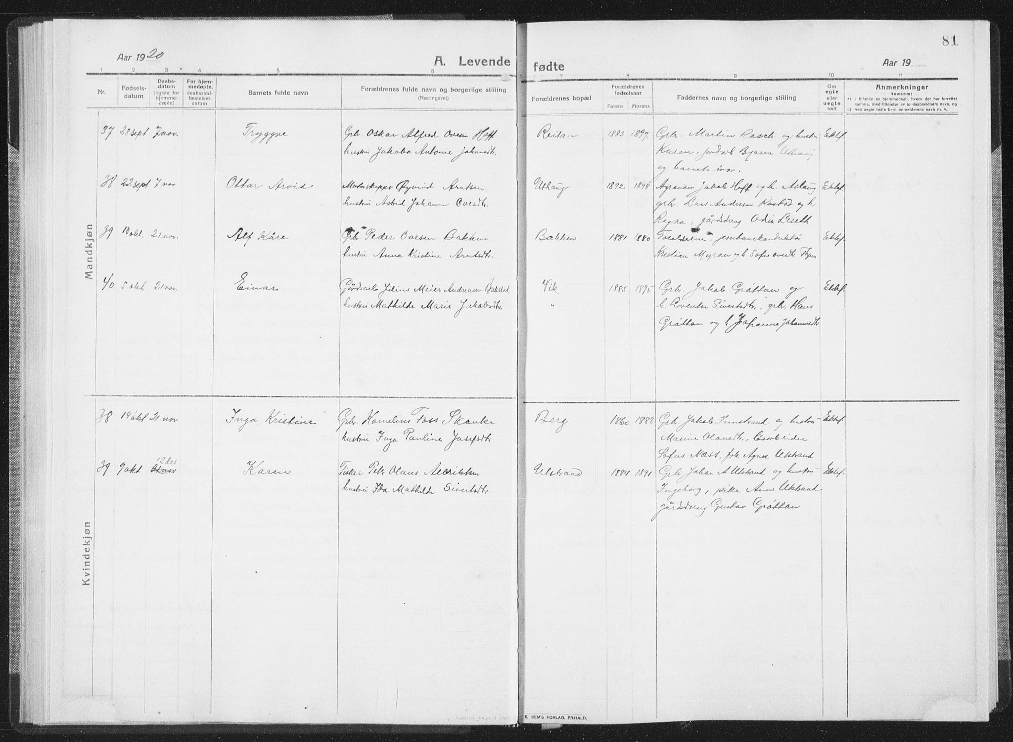 Ministerialprotokoller, klokkerbøker og fødselsregistre - Sør-Trøndelag, SAT/A-1456/659/L0747: Parish register (copy) no. 659C04, 1913-1938, p. 81