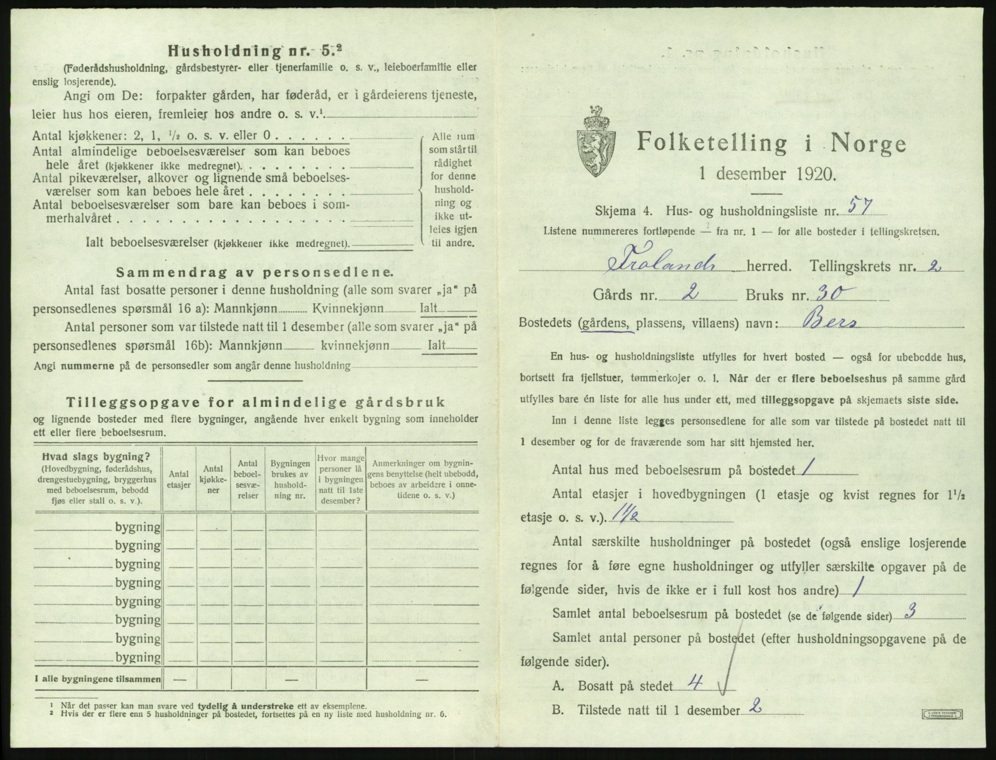 SAK, 1920 census for Froland, 1920, p. 311