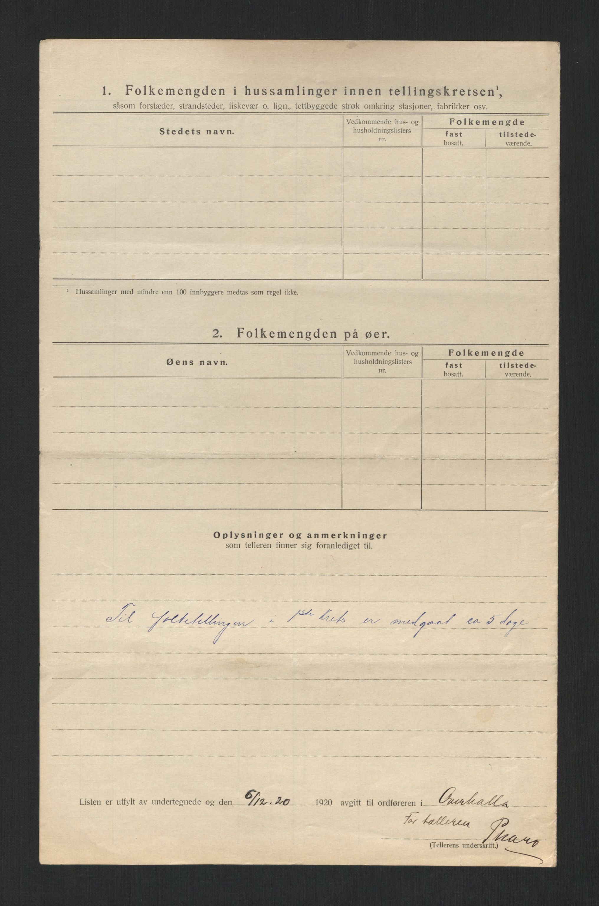 SAT, 1920 census for Overhalla, 1920, p. 10