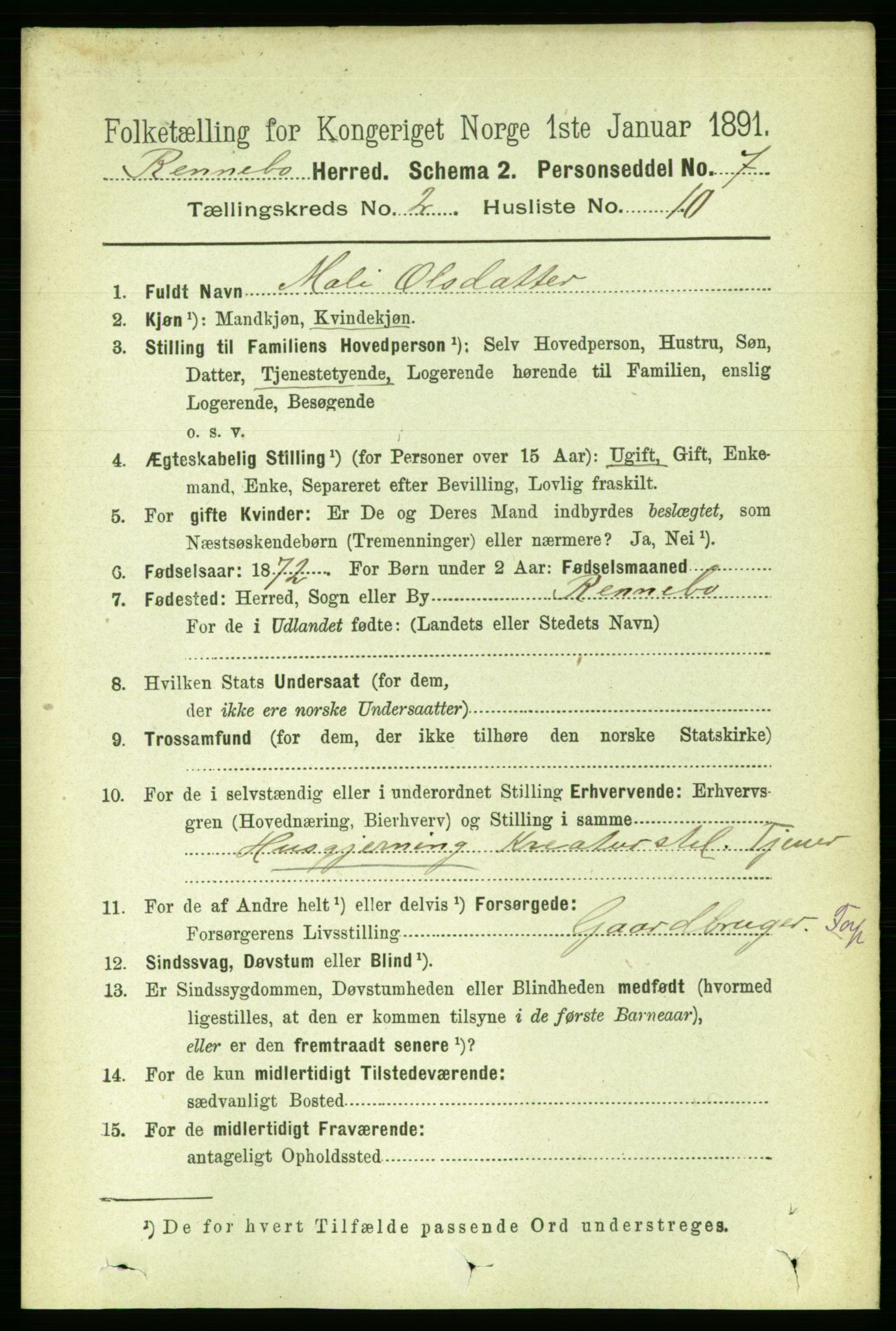 RA, 1891 census for 1635 Rennebu, 1891, p. 774