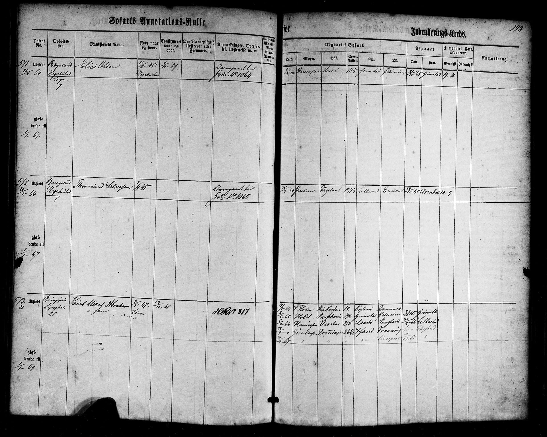 Farsund mønstringskrets, AV/SAK-2031-0017/F/Fa/L0004: Annotasjonsrulle nr 1-795 med register, Z-1, 1860-1865, p. 222