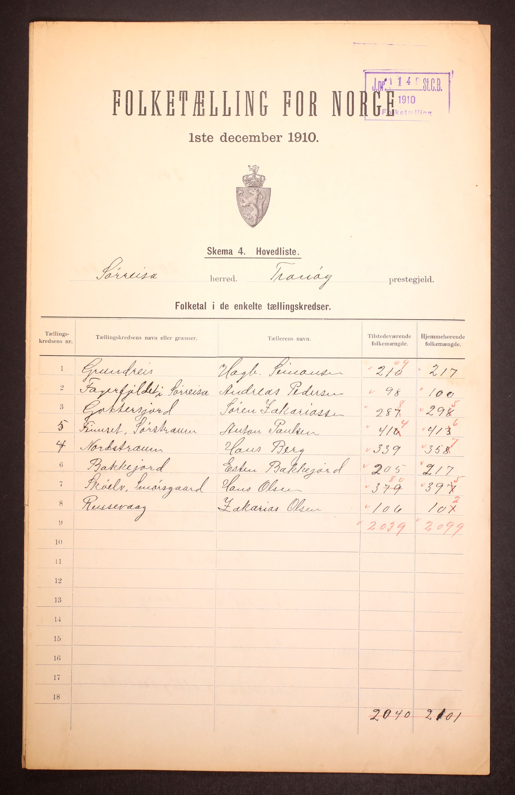 RA, 1910 census for Sørreisa, 1910, p. 2