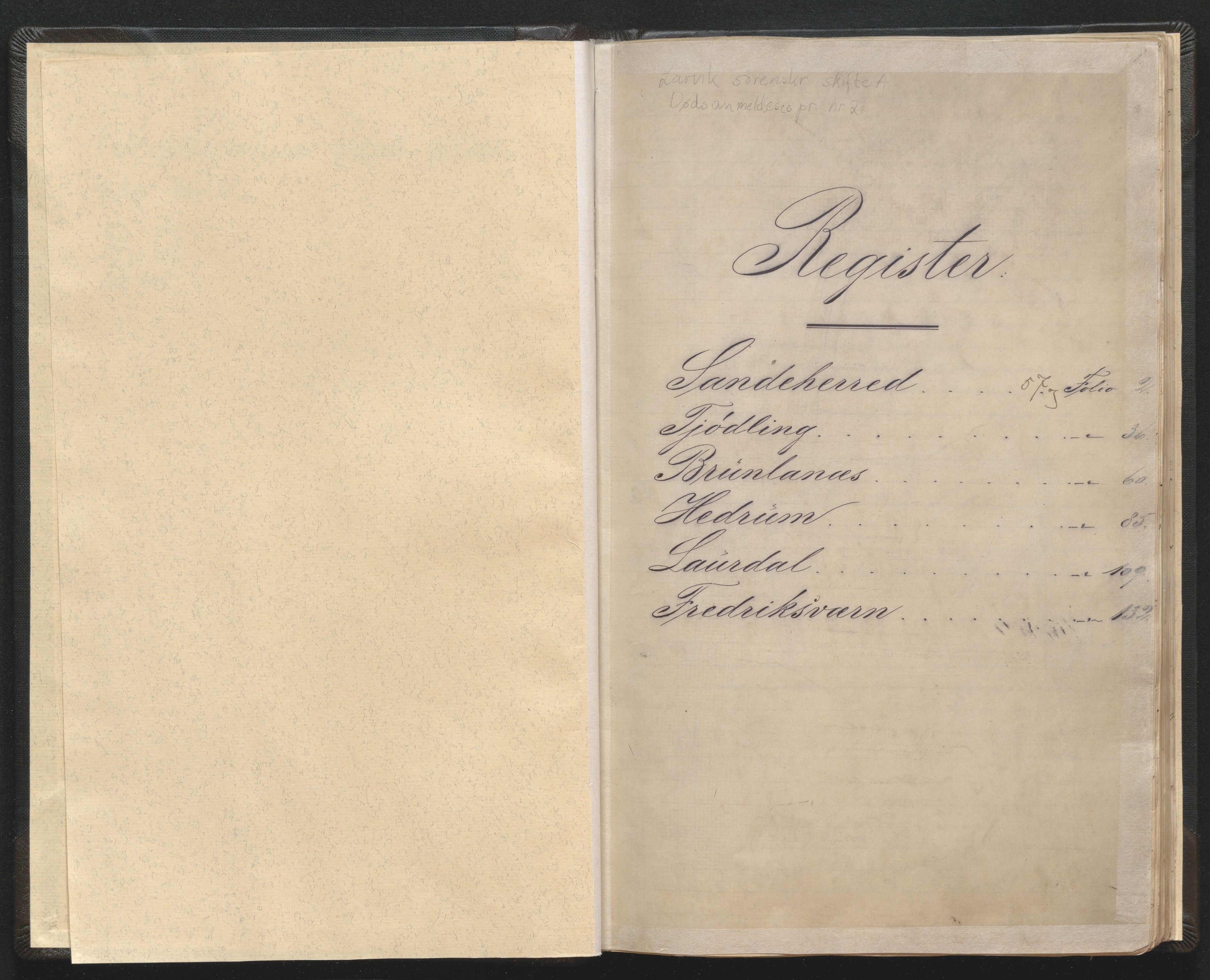 Larvik sorenskriveri, SAKO/A-83/H/Ha/L0002: Dødsanmeldelsesprotokoll, 1881-1902, p. 1a