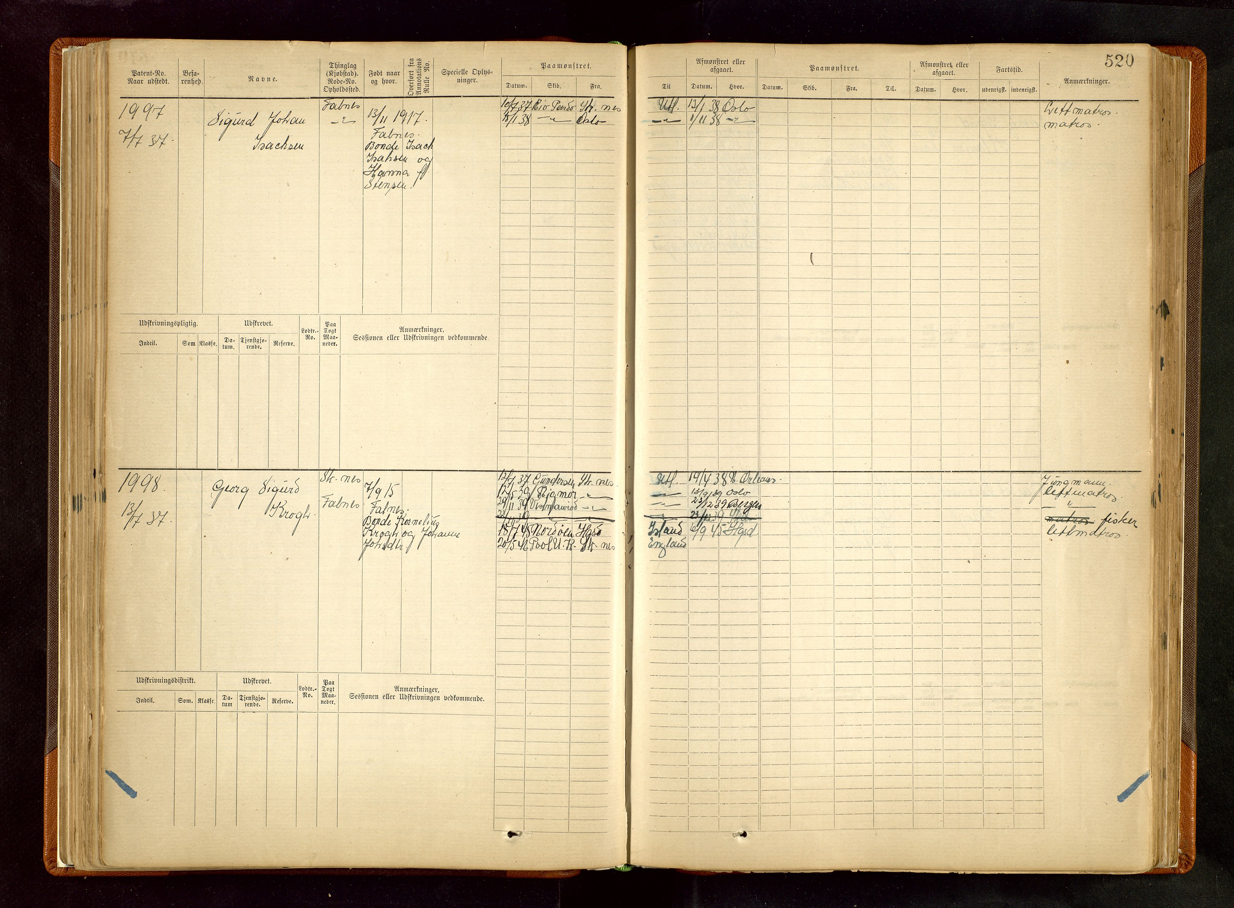 Haugesund sjømannskontor, SAST/A-102007/F/Fb/Fbb/L0002: Sjøfartsrulle Skudenes kretsnr. 959-2439, 1860-1948, p. 520