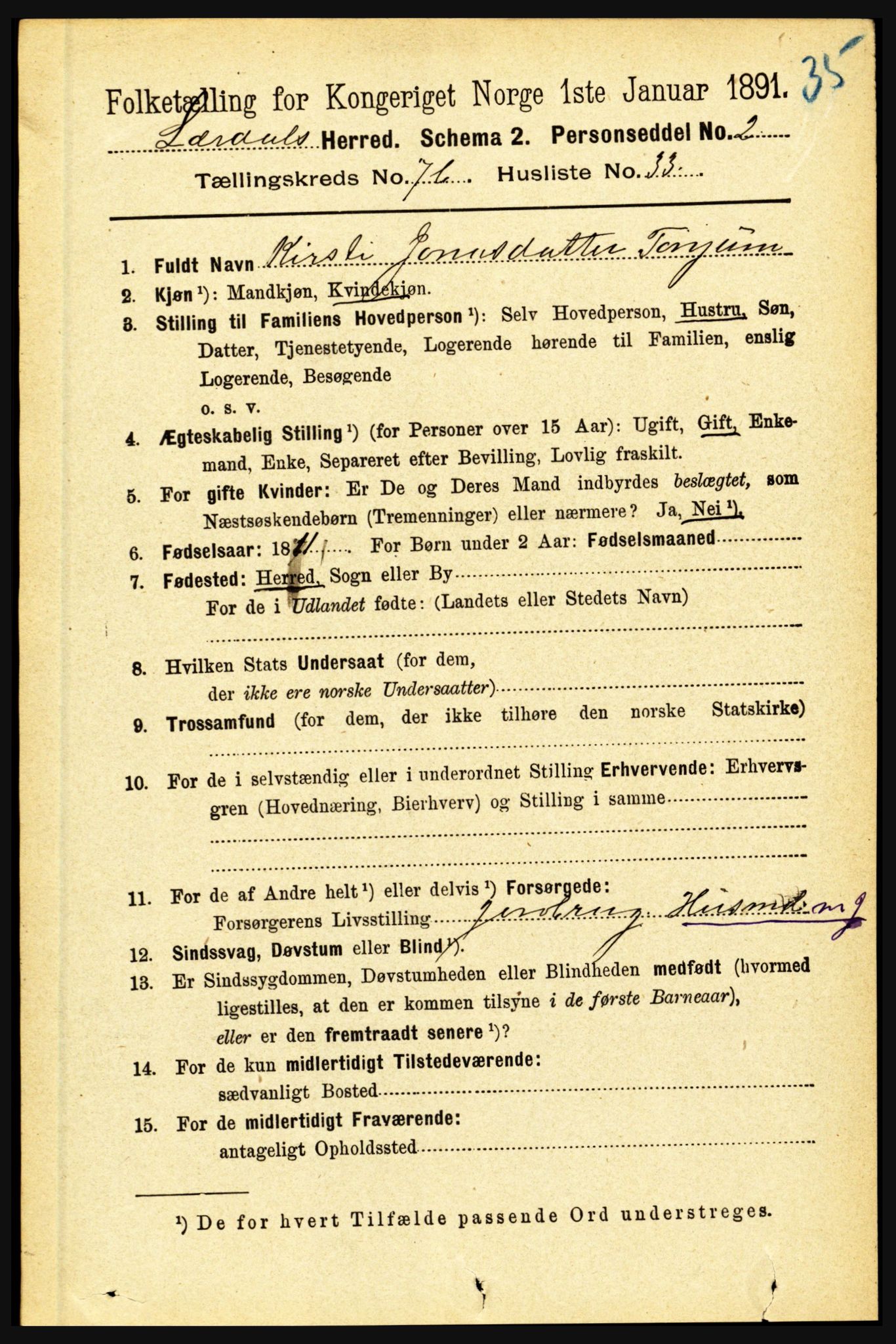 RA, 1891 census for 1422 Lærdal, 1891, p. 1321