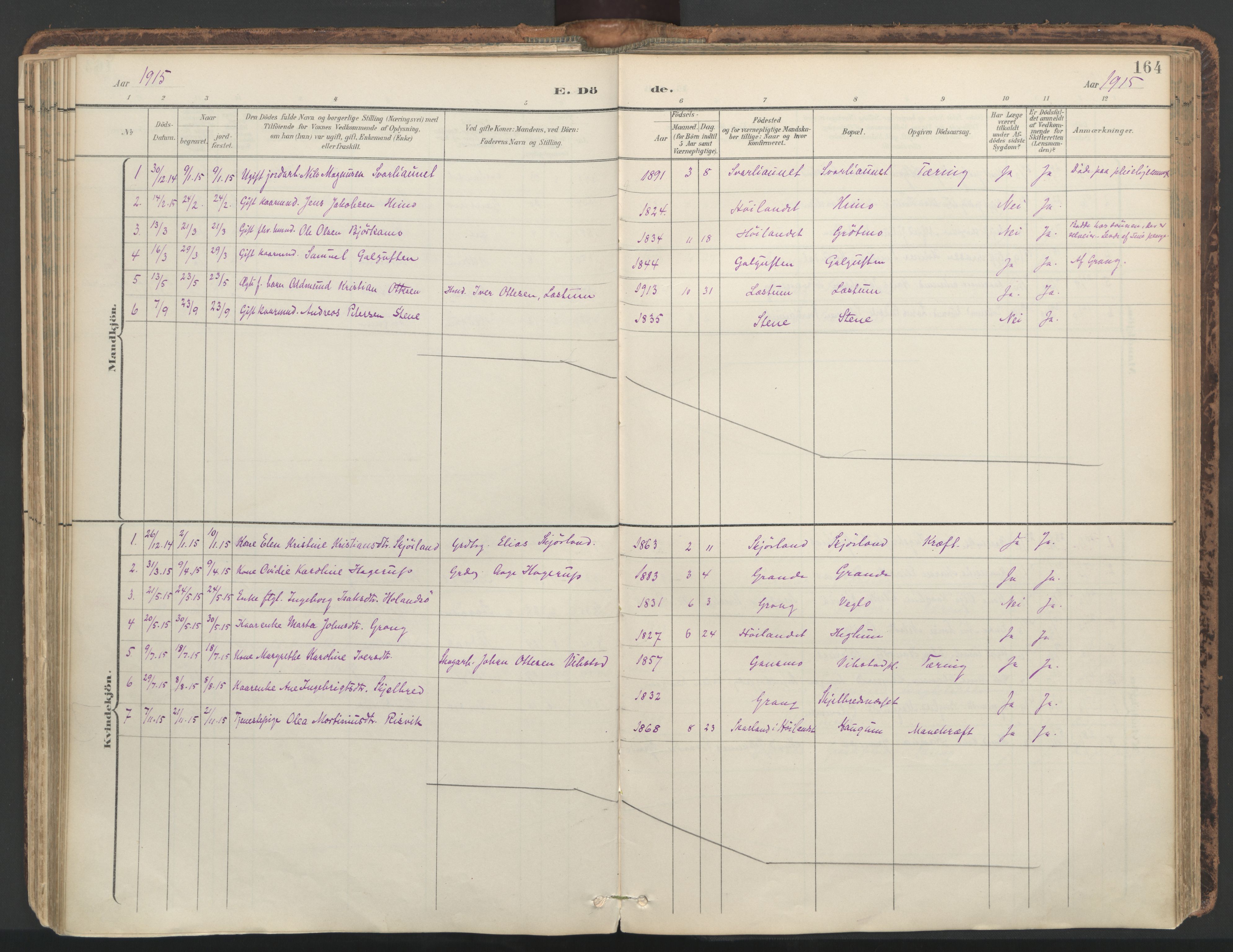 Ministerialprotokoller, klokkerbøker og fødselsregistre - Nord-Trøndelag, SAT/A-1458/764/L0556: Parish register (official) no. 764A11, 1897-1924, p. 164