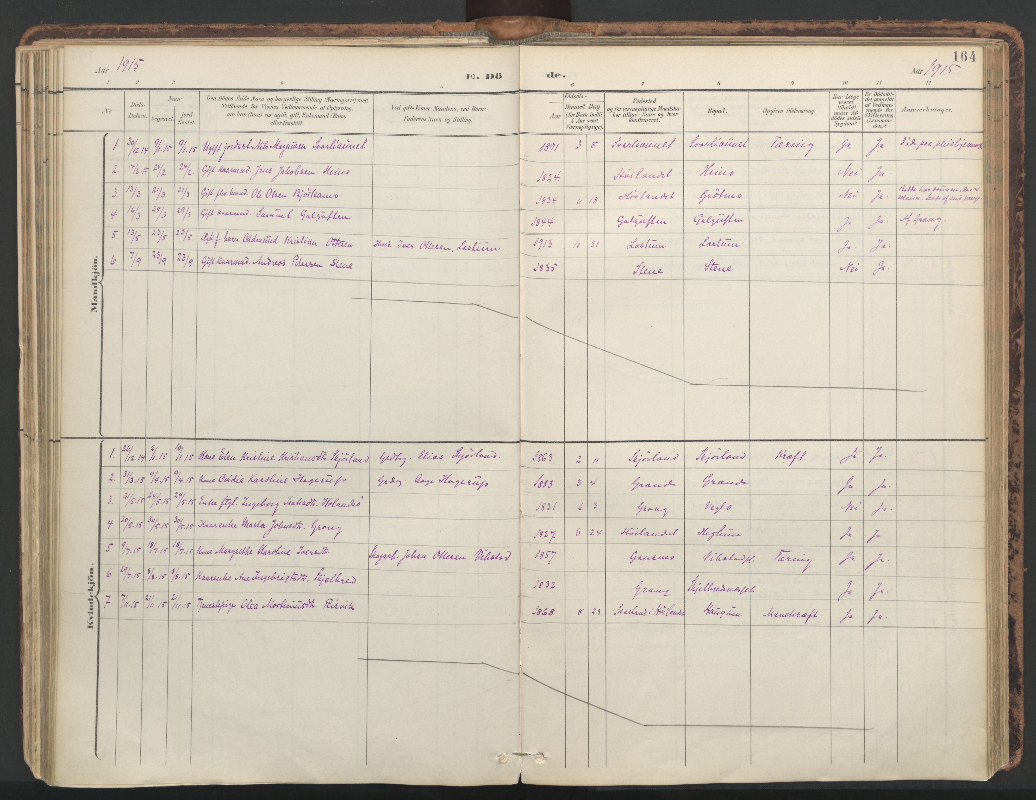 Ministerialprotokoller, klokkerbøker og fødselsregistre - Nord-Trøndelag, AV/SAT-A-1458/764/L0556: Parish register (official) no. 764A11, 1897-1924, p. 164