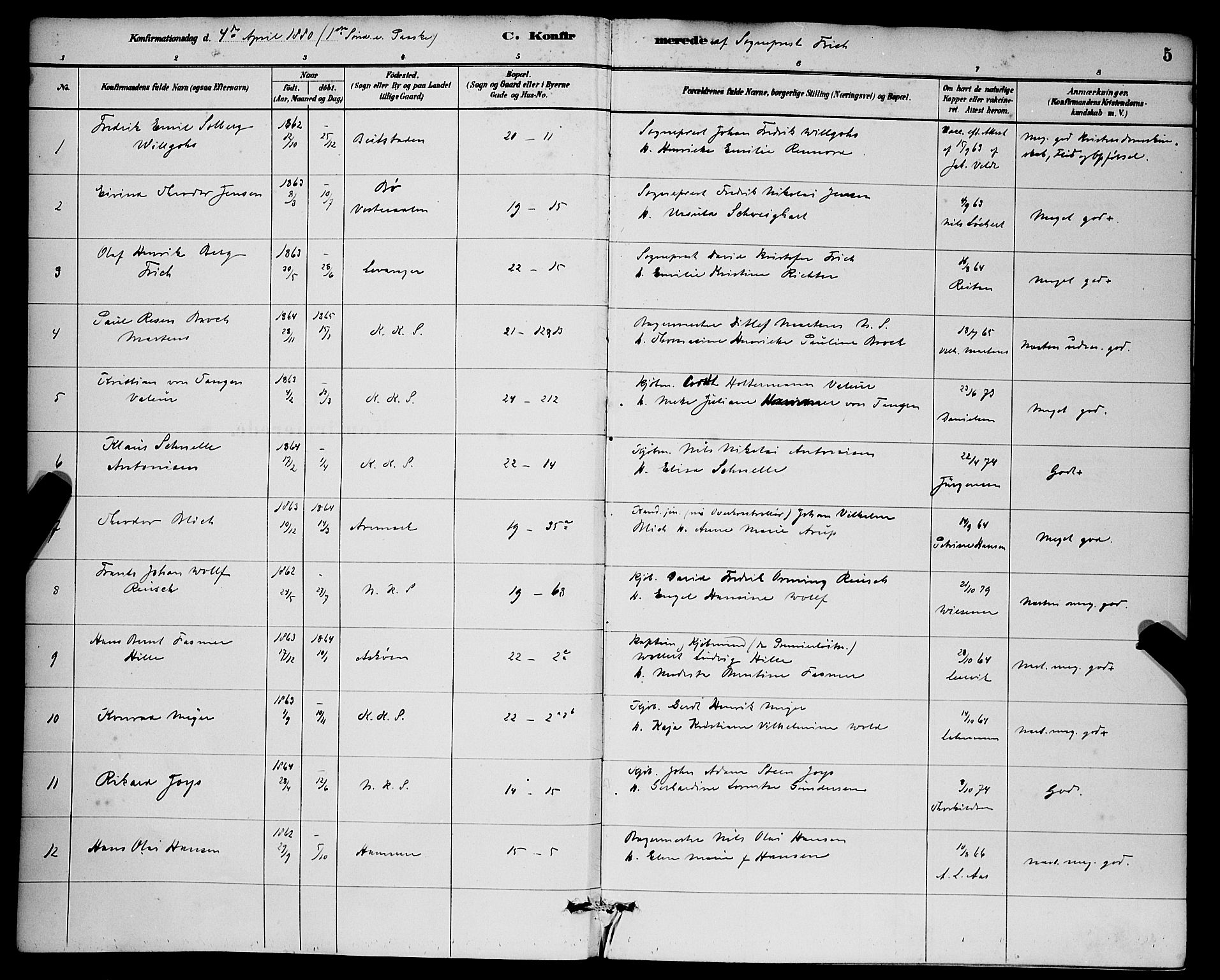 Korskirken sokneprestembete, SAB/A-76101/H/Hab: Parish register (copy) no. C 3, 1880-1892, p. 5
