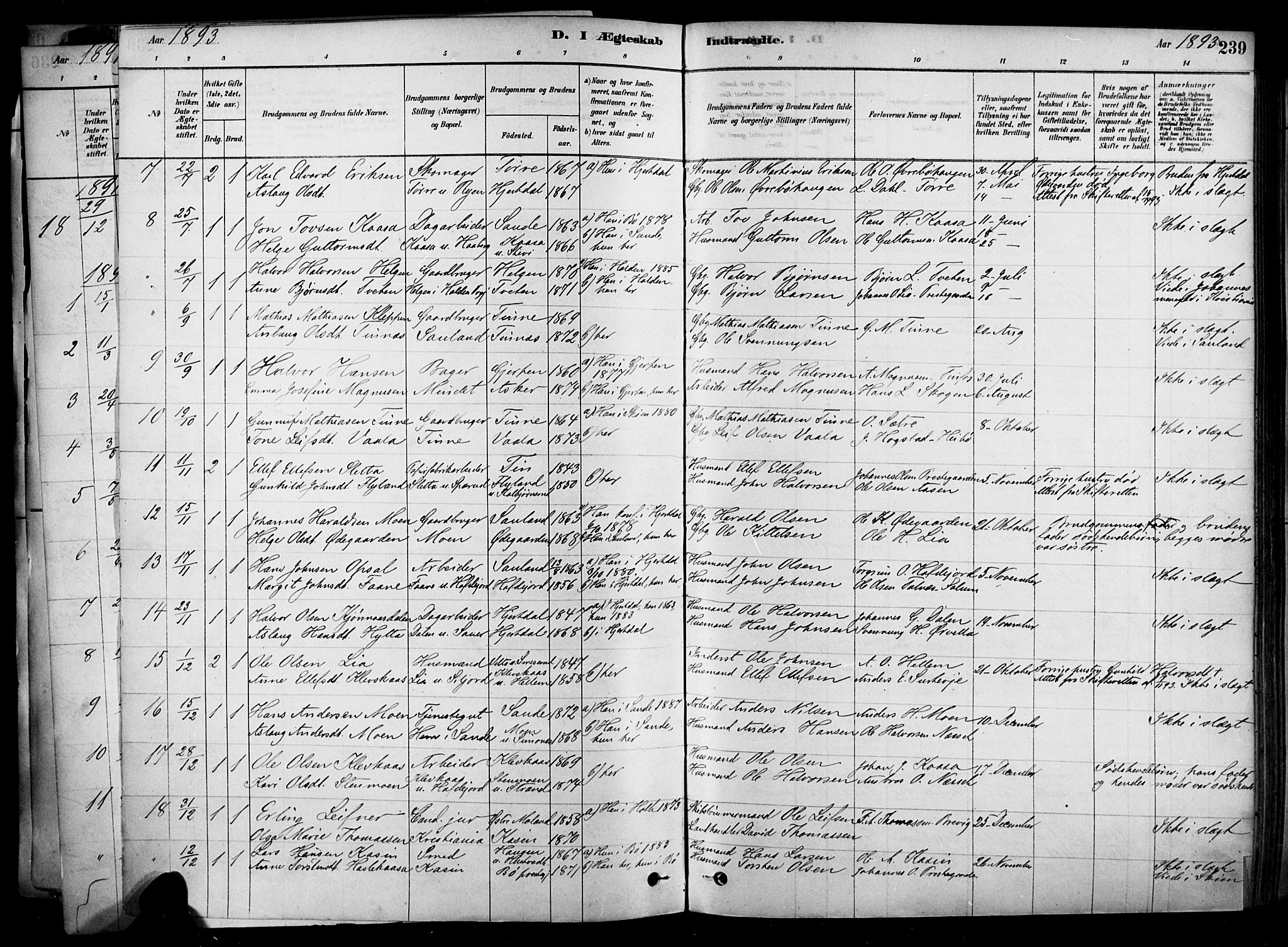 Heddal kirkebøker, SAKO/A-268/F/Fa/L0008: Parish register (official) no. I 8, 1878-1903, p. 239
