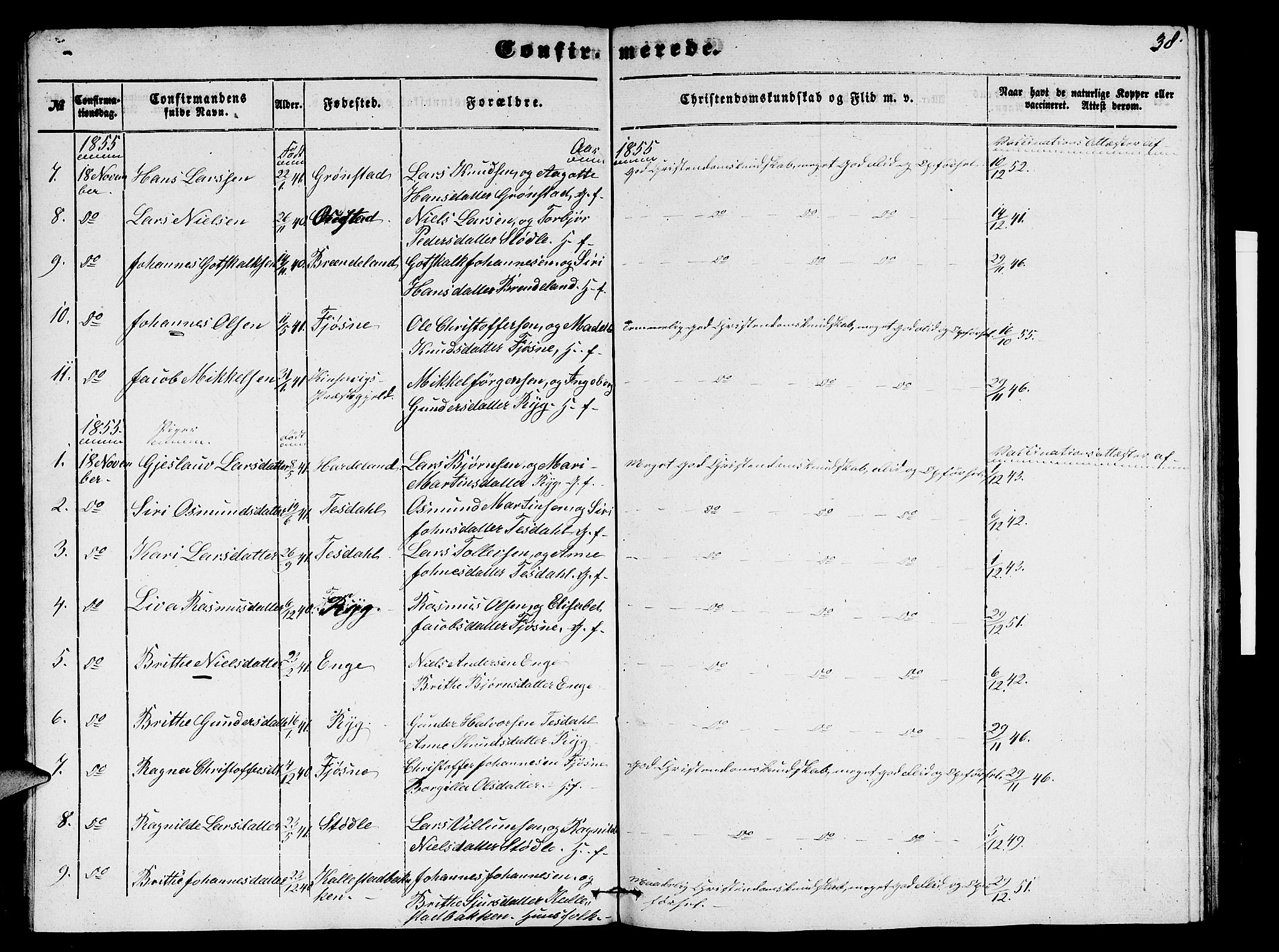 Etne sokneprestembete, SAB/A-75001/H/Hab: Parish register (copy) no. A 2, 1851-1862, p. 38