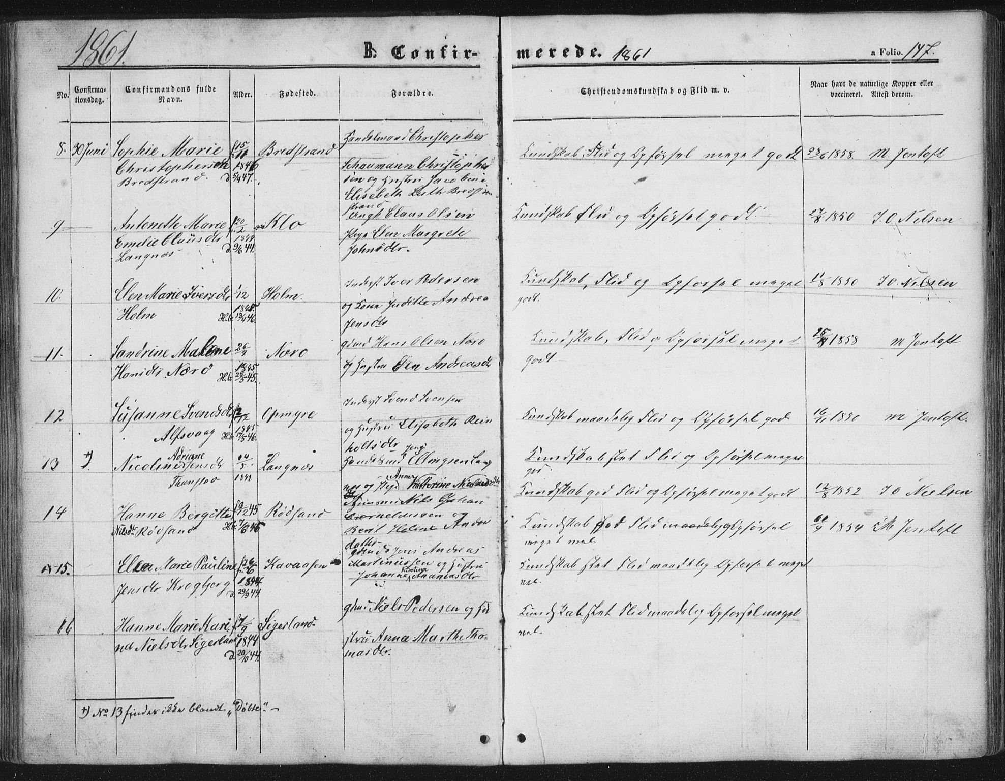 Ministerialprotokoller, klokkerbøker og fødselsregistre - Nordland, AV/SAT-A-1459/893/L1333: Parish register (official) no. 893A06, 1858-1866, p. 147