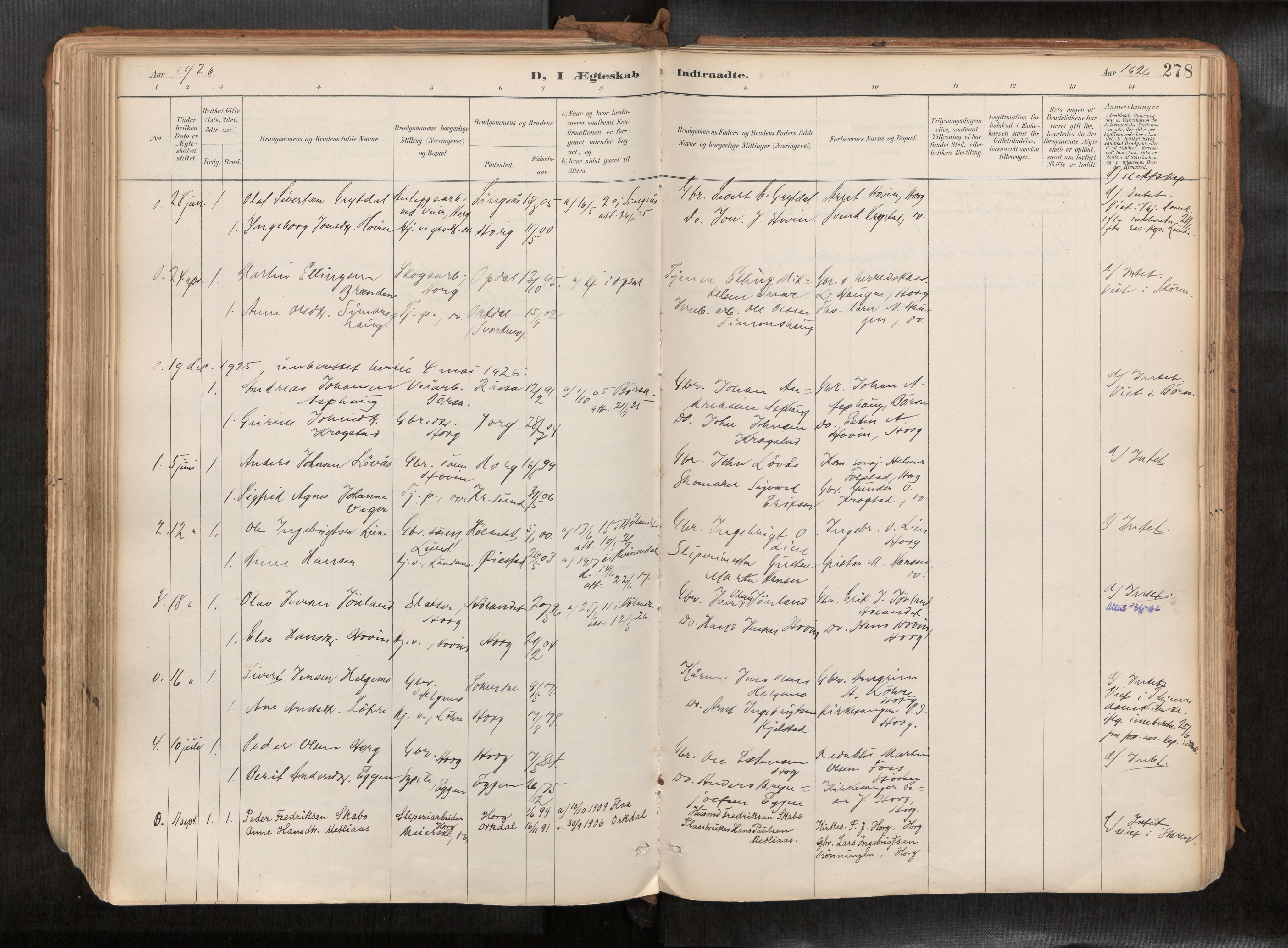 Ministerialprotokoller, klokkerbøker og fødselsregistre - Sør-Trøndelag, SAT/A-1456/692/L1105b: Parish register (official) no. 692A06, 1891-1934, p. 278