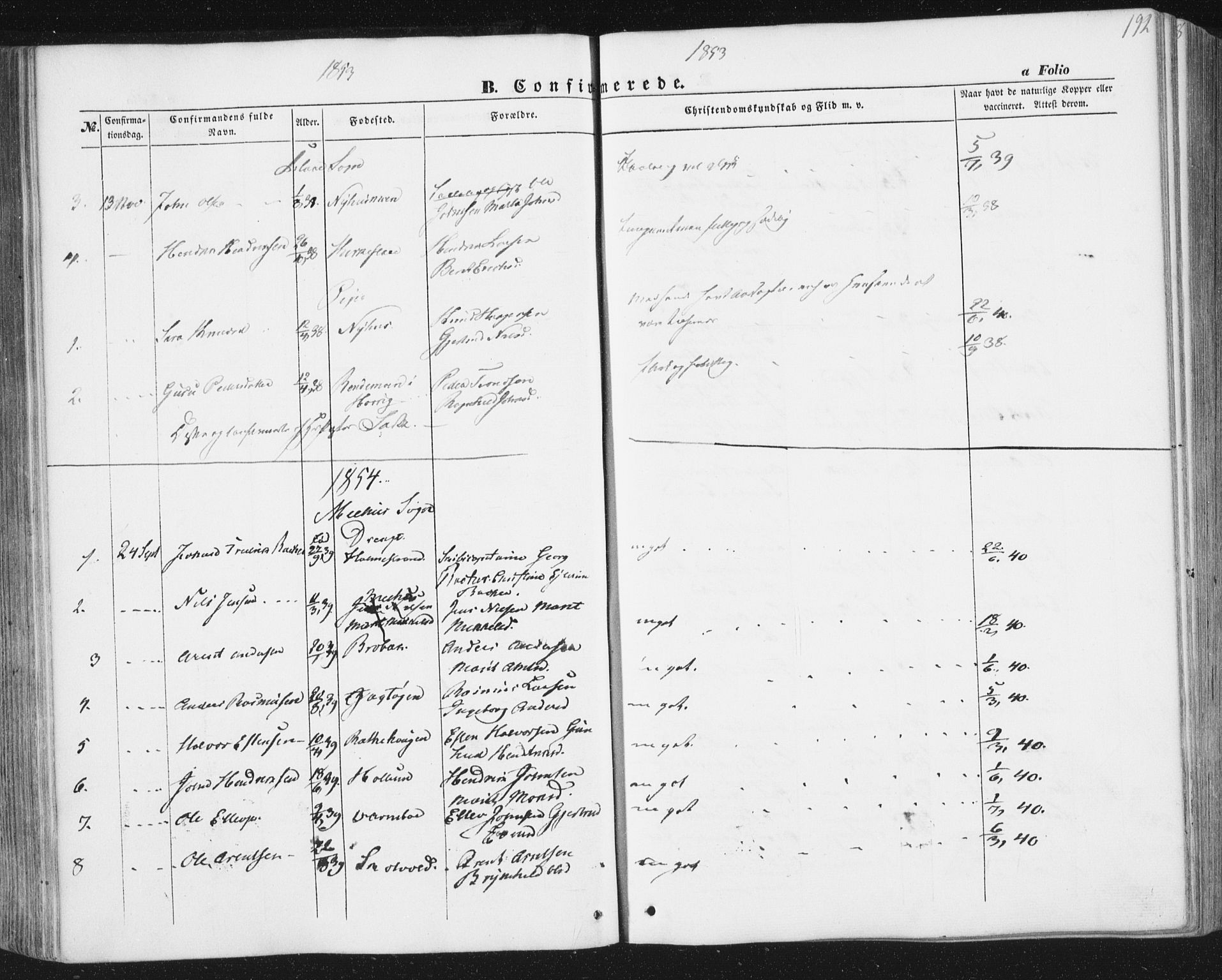 Ministerialprotokoller, klokkerbøker og fødselsregistre - Sør-Trøndelag, SAT/A-1456/691/L1076: Parish register (official) no. 691A08, 1852-1861, p. 192