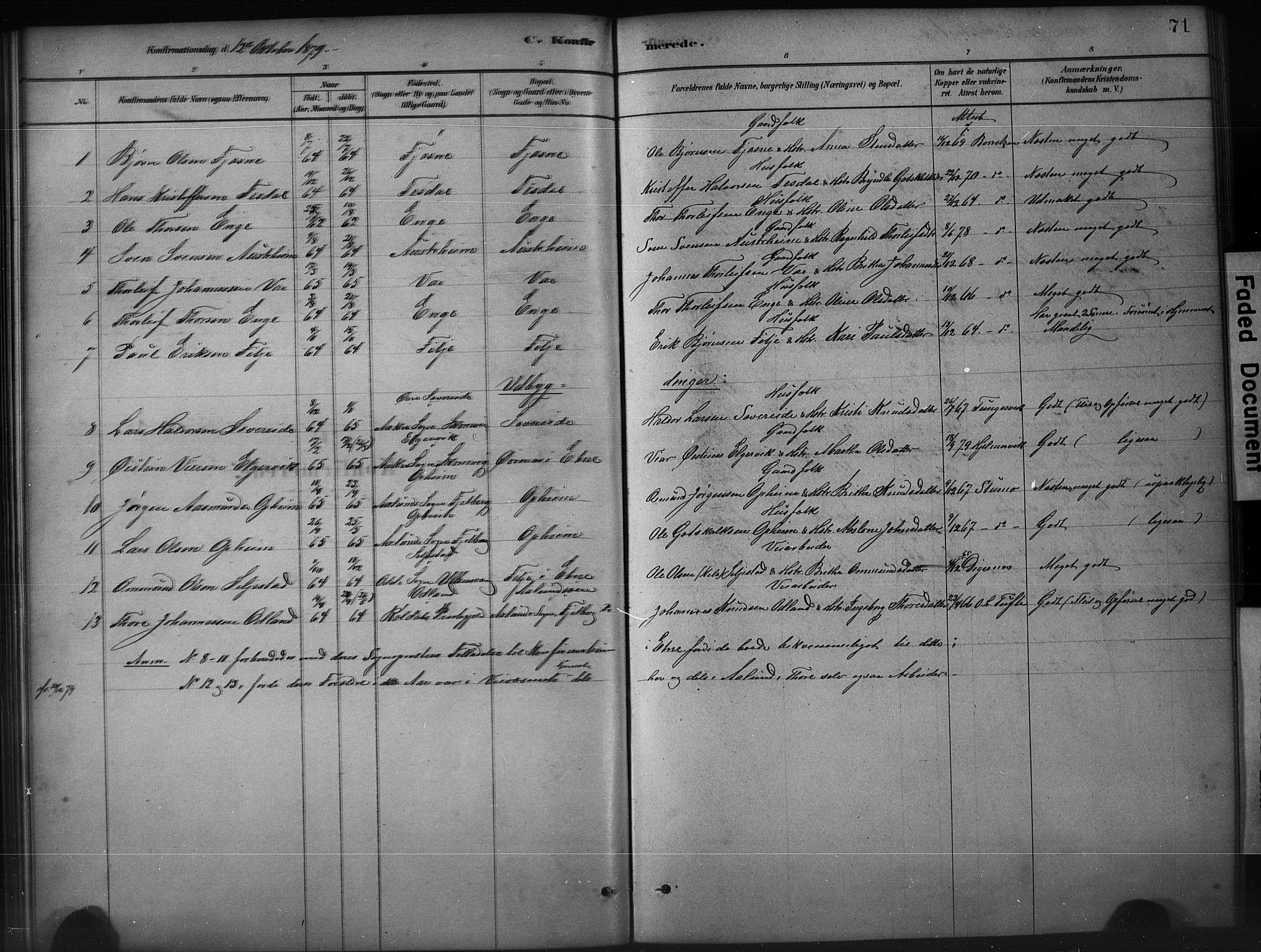 Etne sokneprestembete, AV/SAB-A-75001/H/Hab: Parish register (copy) no. A 5, 1879-1896, p. 71