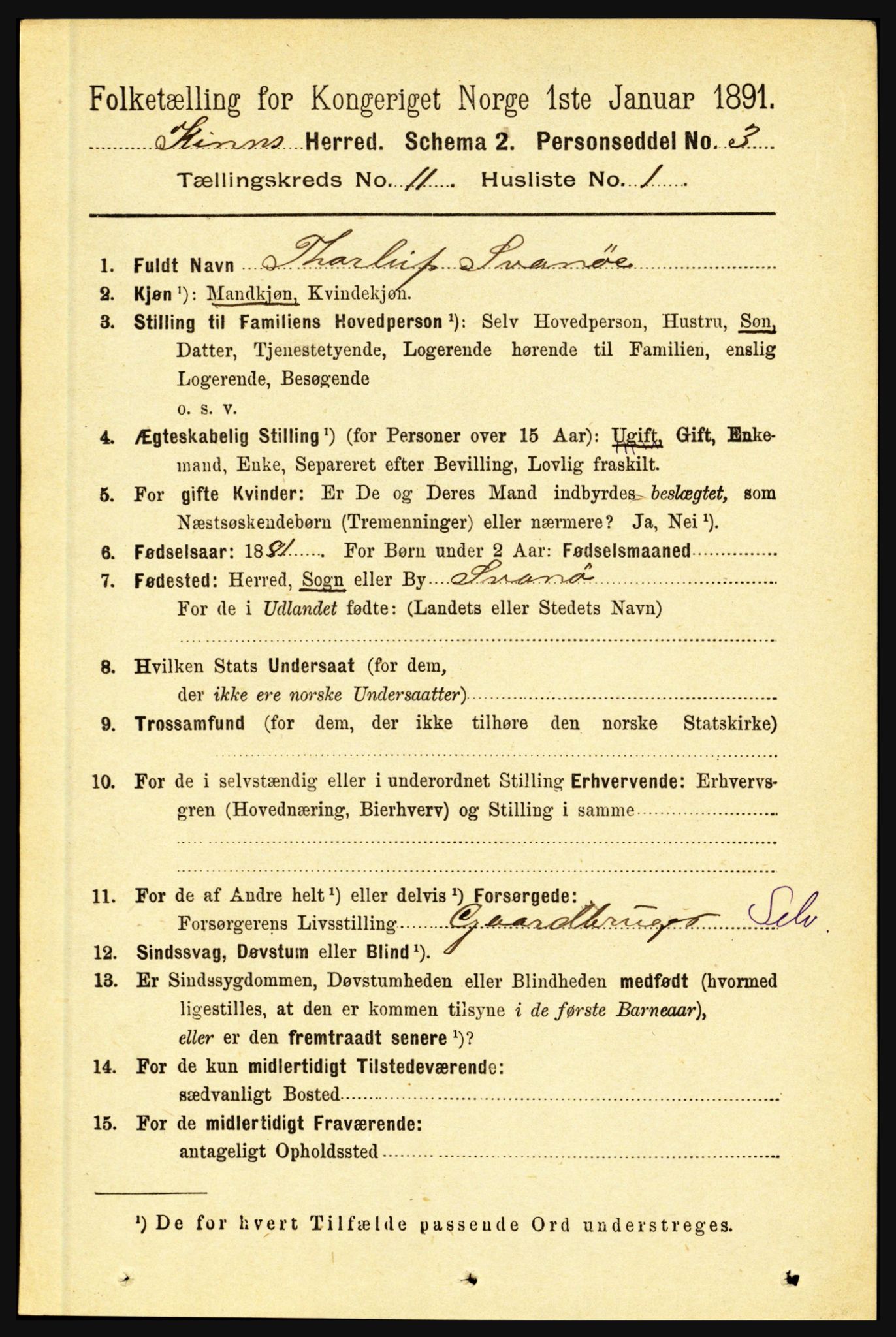 RA, 1891 census for 1437 Kinn, 1891, p. 4058