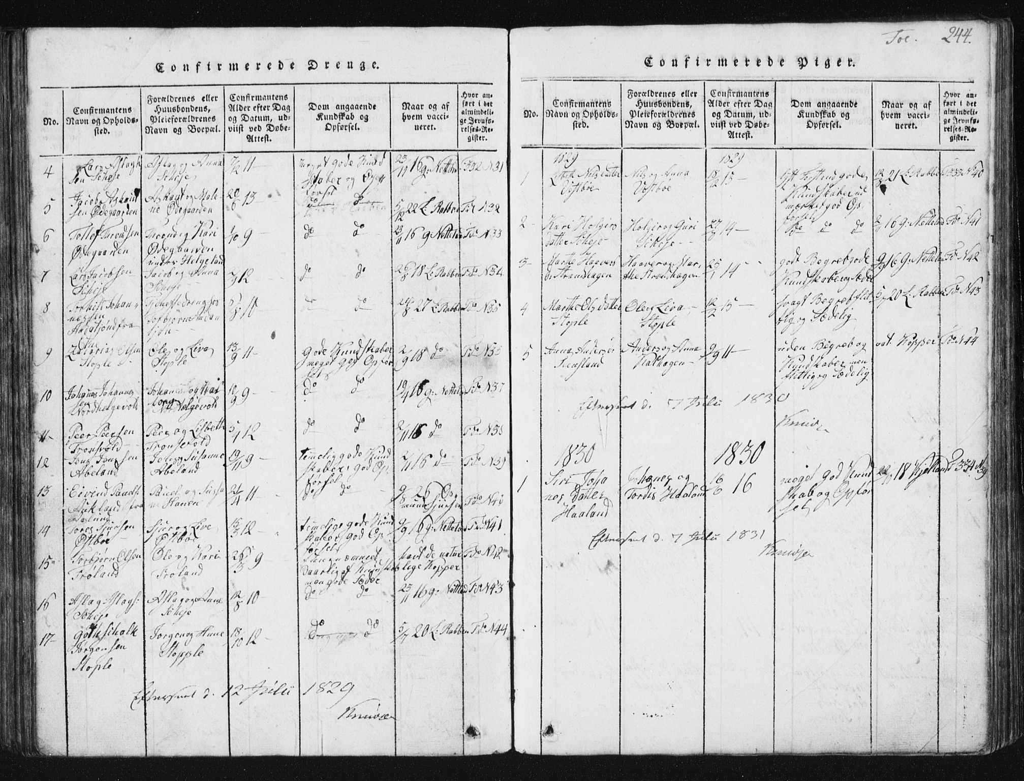 Vikedal sokneprestkontor, SAST/A-101840/01/V: Parish register (copy) no. B 2, 1816-1863, p. 244