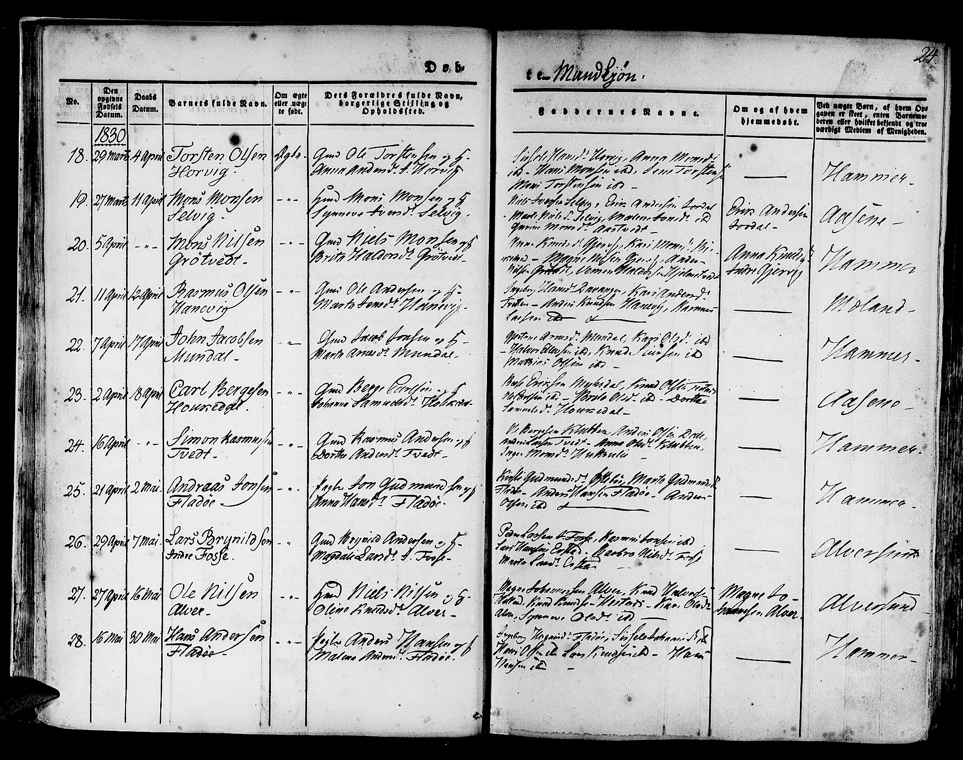 Hamre sokneprestembete, AV/SAB-A-75501/H/Ha/Haa/Haaa/L0011: Parish register (official) no. A 11, 1826-1834, p. 24