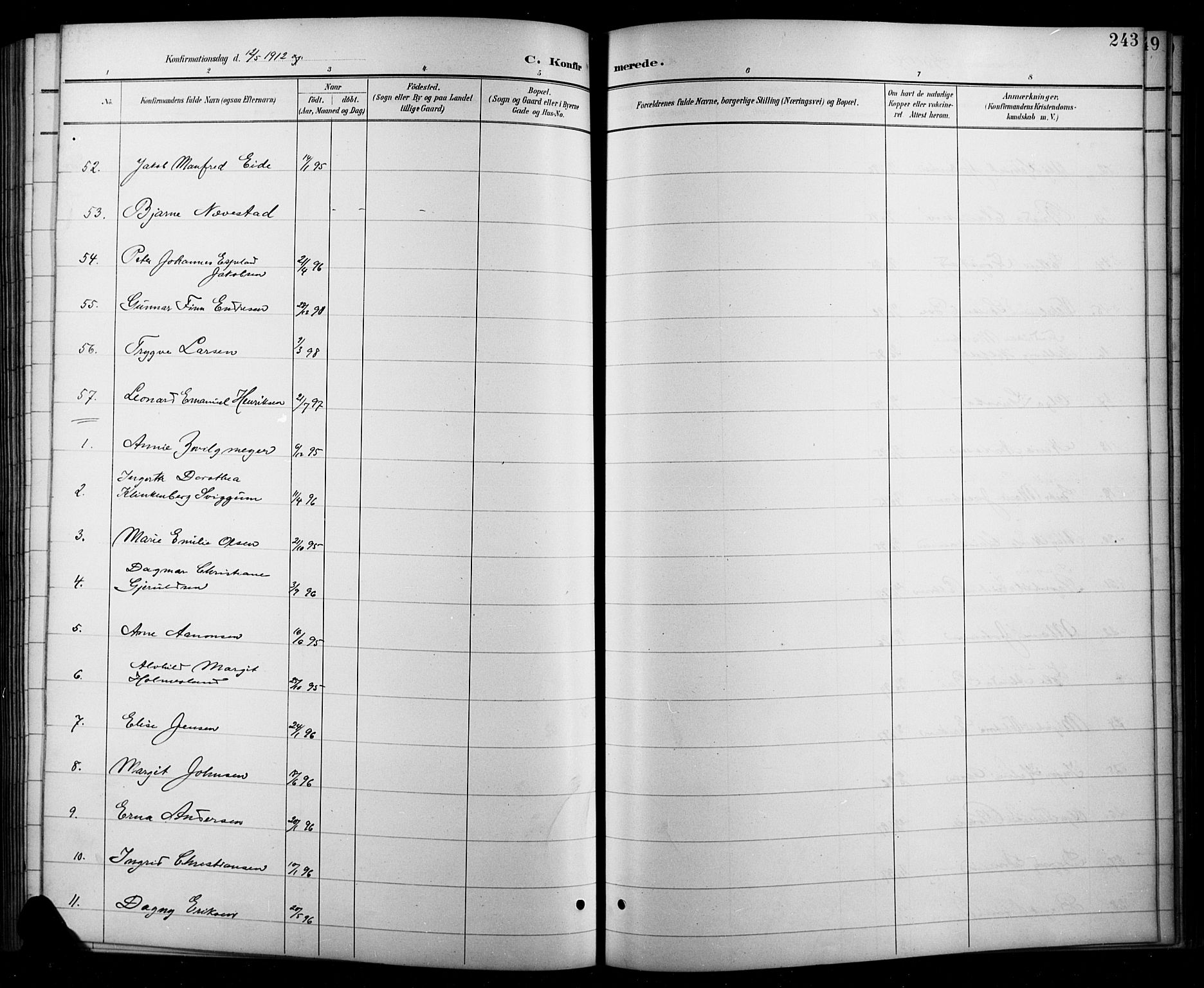 Arendal sokneprestkontor, Trefoldighet, SAK/1111-0040/F/Fb/L0006: Parish register (copy) no. B 6, 1889-1916, p. 243