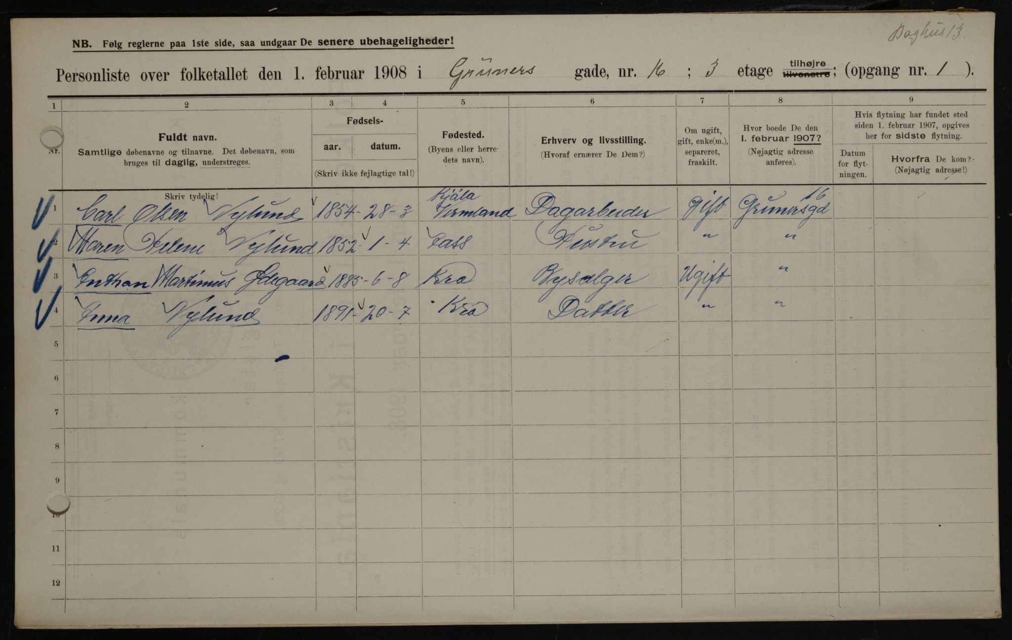 OBA, Municipal Census 1908 for Kristiania, 1908, p. 28037