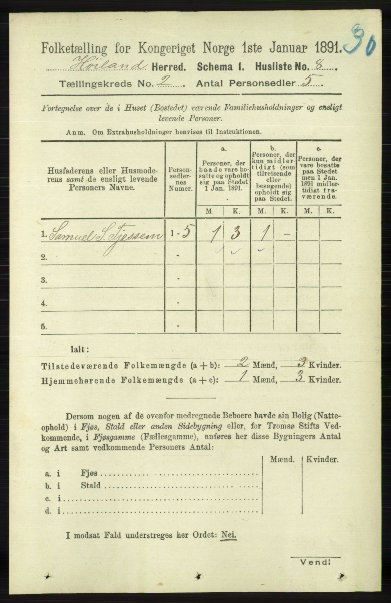 RA, 1891 census for 1123 Høyland, 1891, p. 284