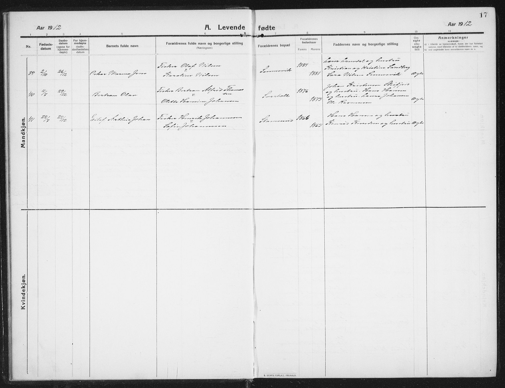 Ministerialprotokoller, klokkerbøker og fødselsregistre - Nordland, SAT/A-1459/882/L1183: Parish register (copy) no. 882C01, 1911-1938, p. 17