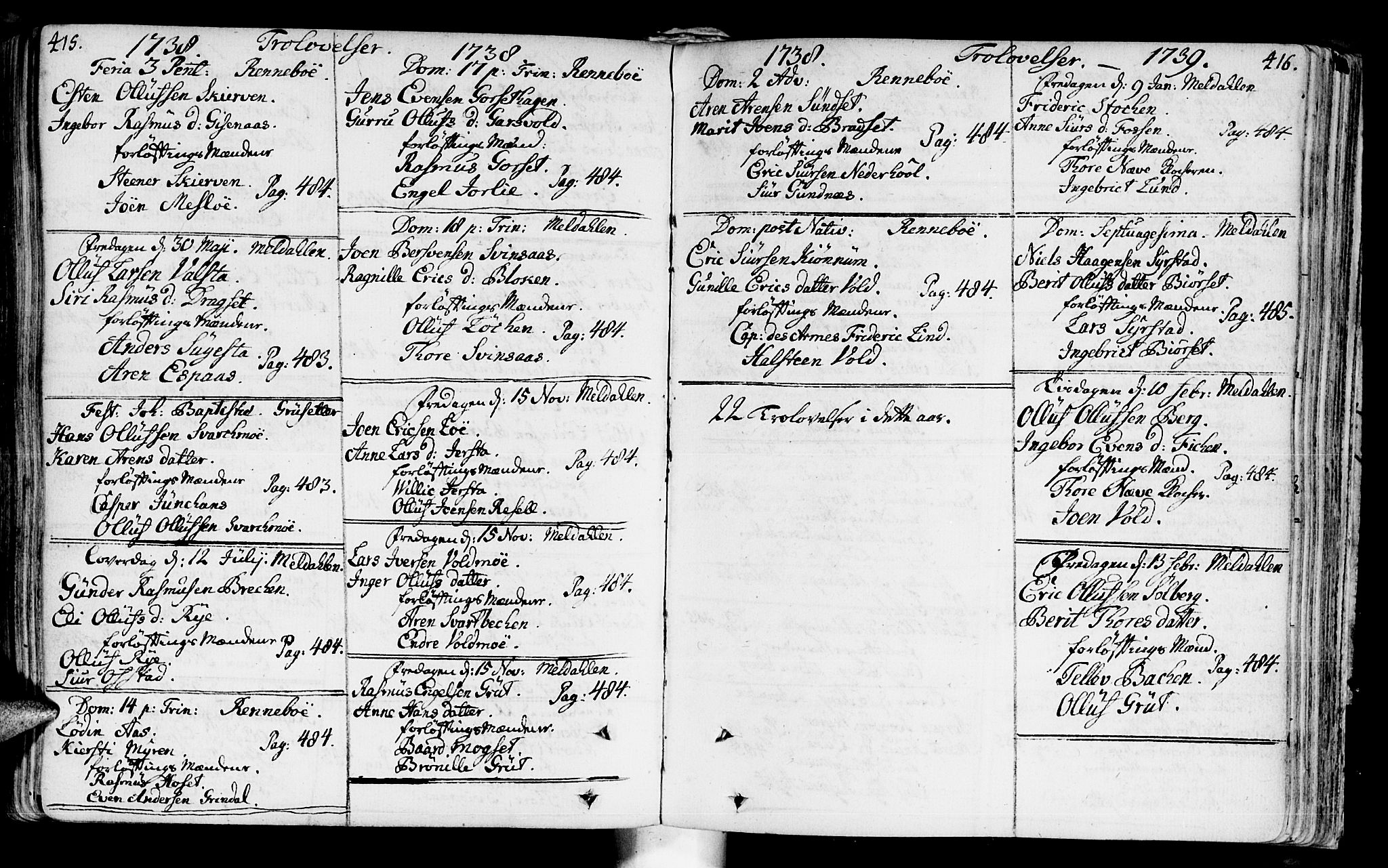 Ministerialprotokoller, klokkerbøker og fødselsregistre - Sør-Trøndelag, SAT/A-1456/672/L0850: Parish register (official) no. 672A03, 1725-1751, p. 415-416